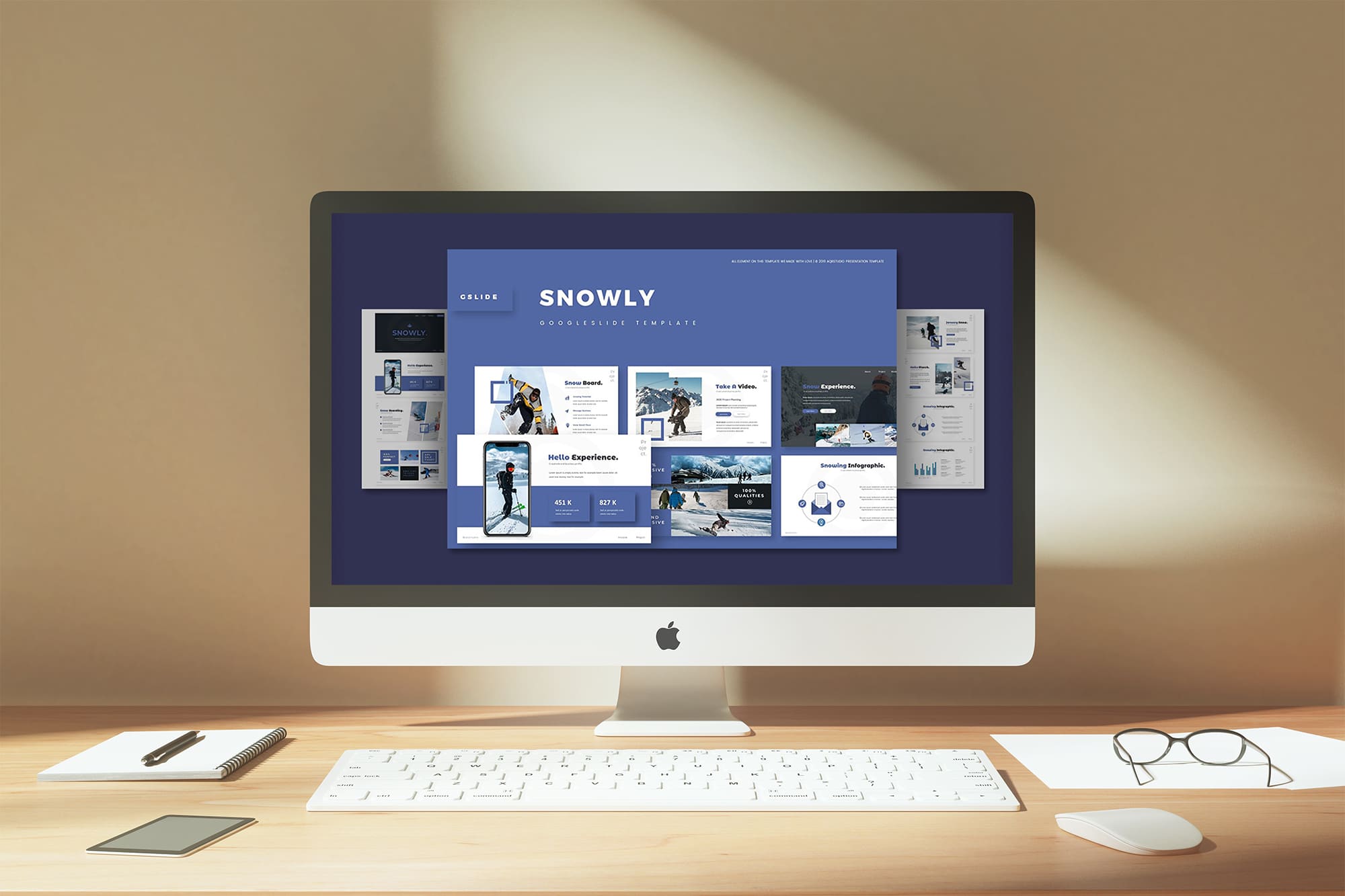 Snowly - Google Slides Template on Desktop.