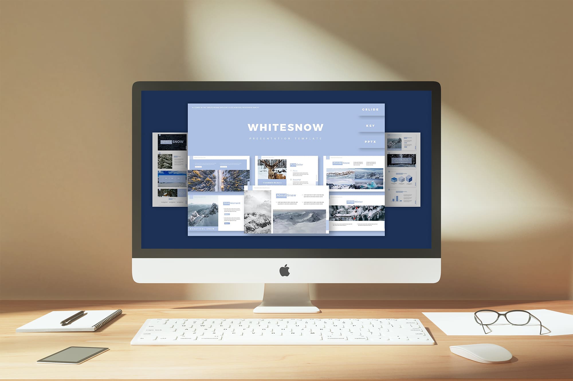 White Snow - Presentation Template on Desktop.