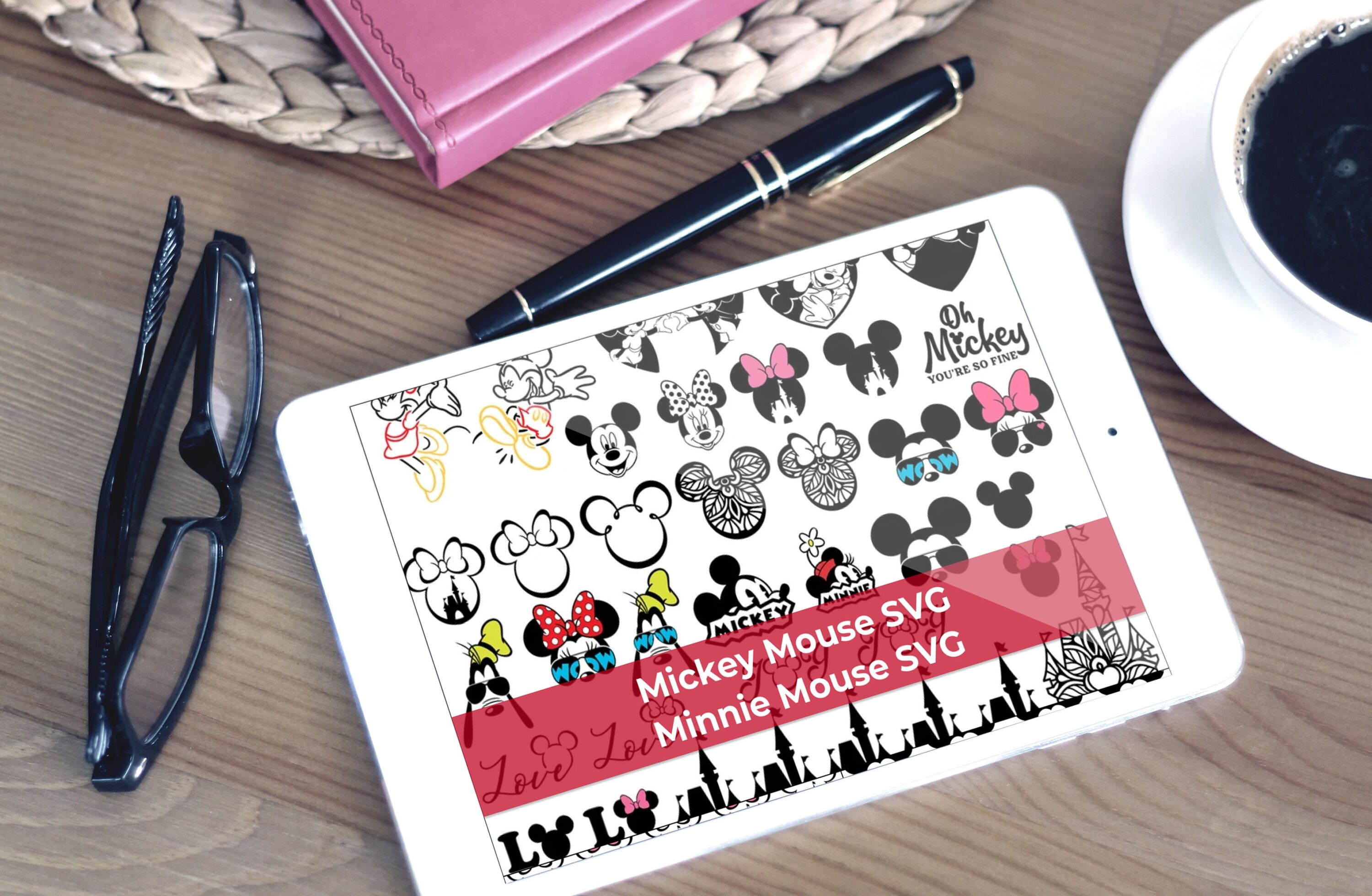 Tablet - Mickey Mouse SVG, Minnie Mouse SVG, Mickey Head, Minnie Bow.