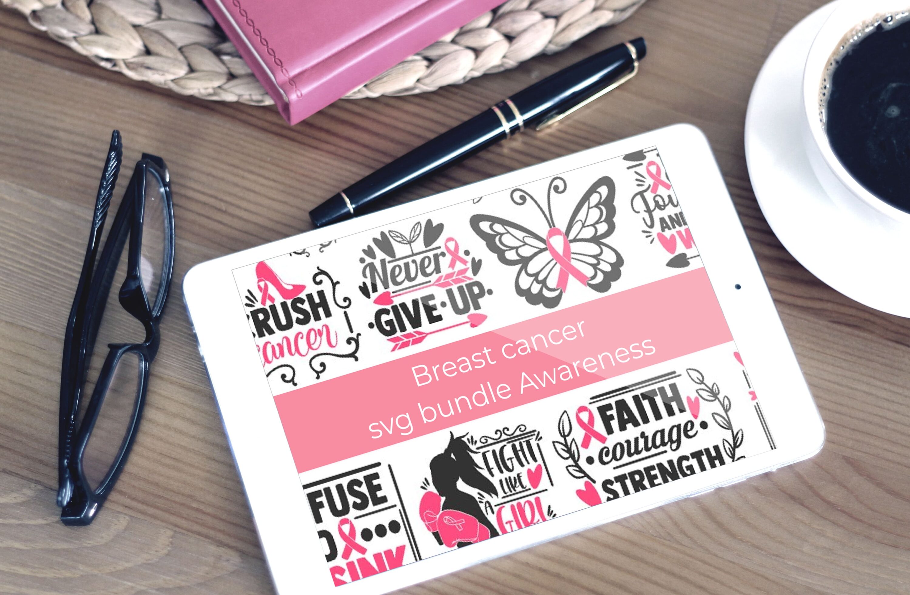Breast cancer svg bundle Awareness - tablet.