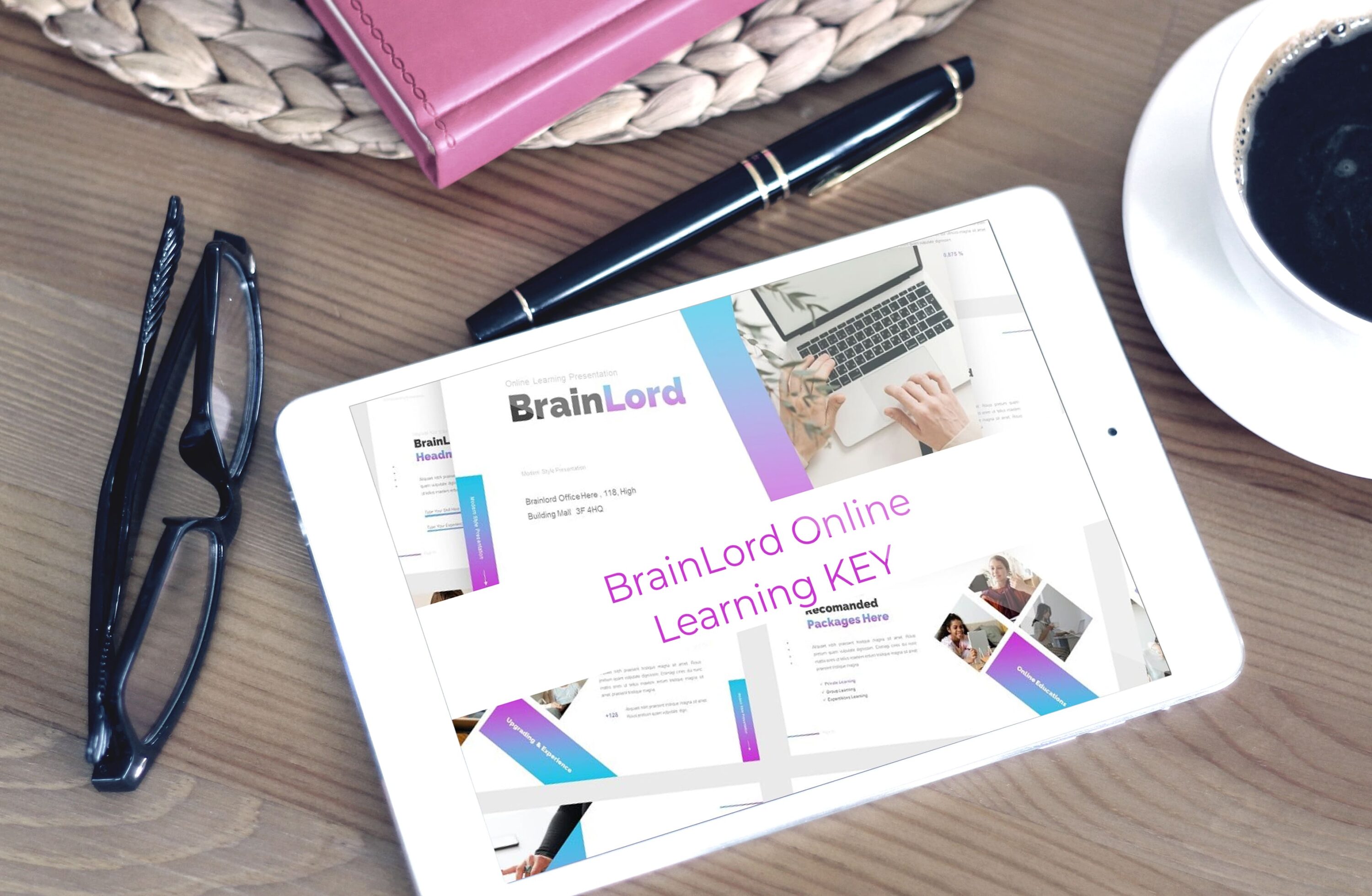 BrainLord Online Learning KEY - Mockup on Tablet.