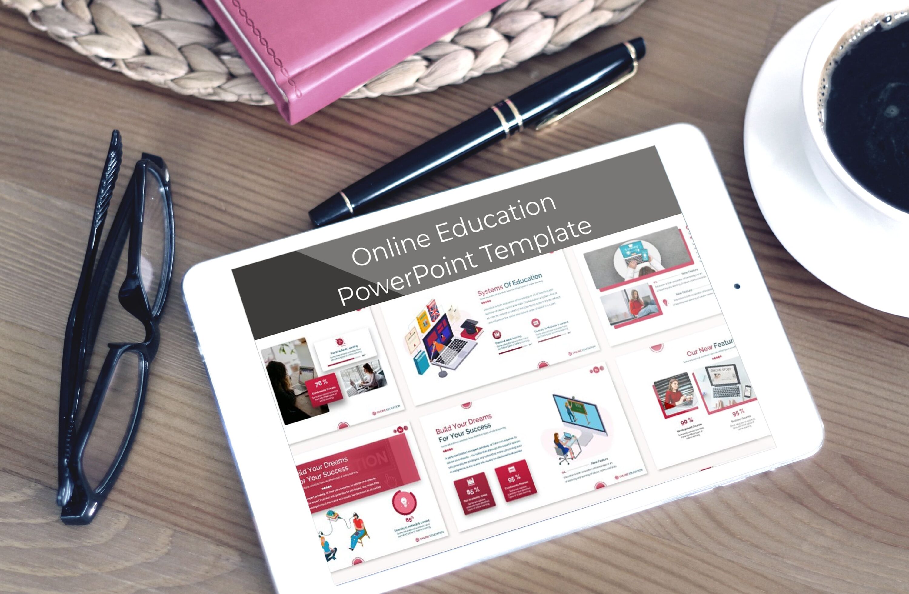 Online Education PowerPoint Template - tablet.
