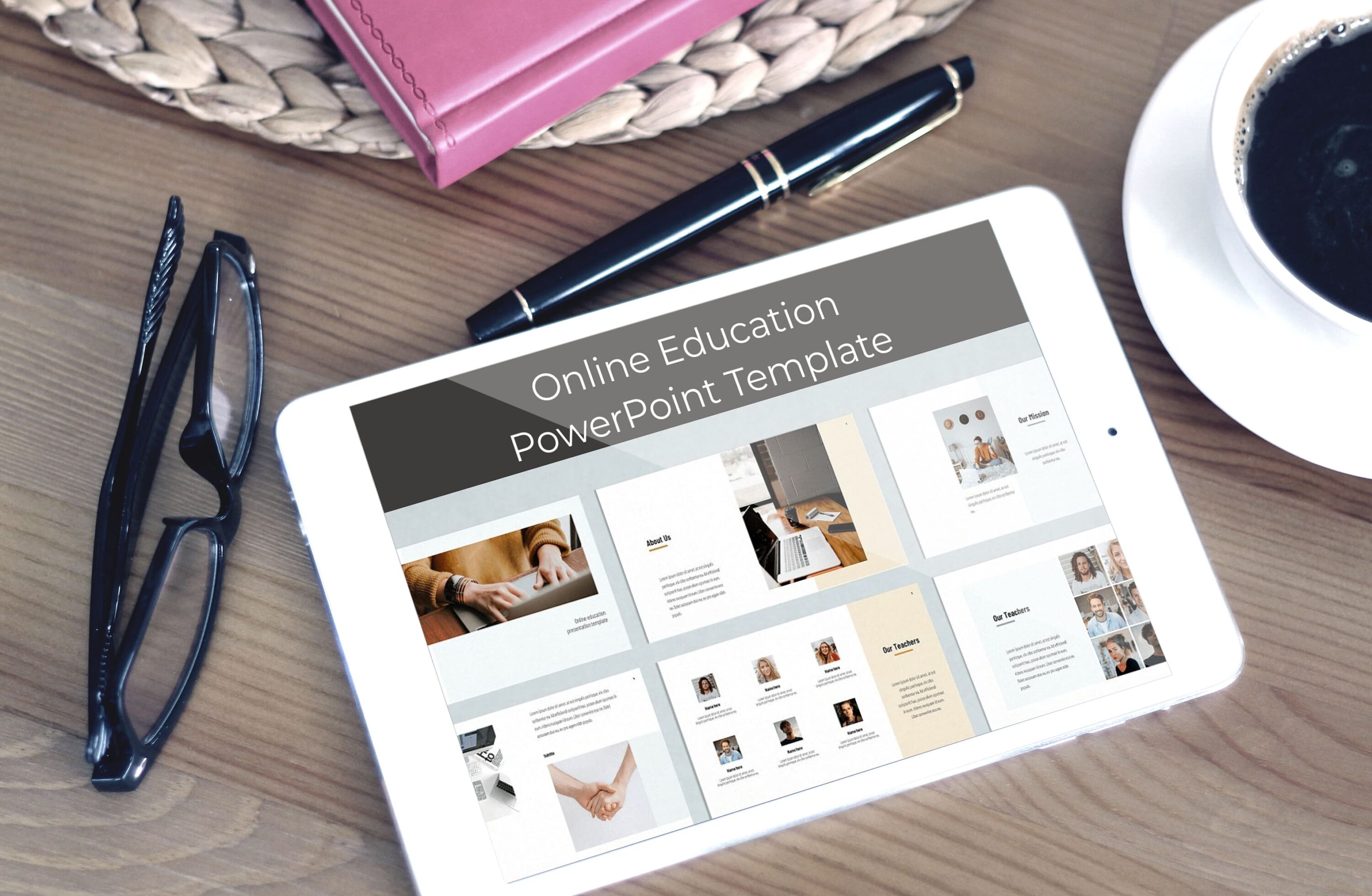 Online Education PowerPoint Template - tablet.