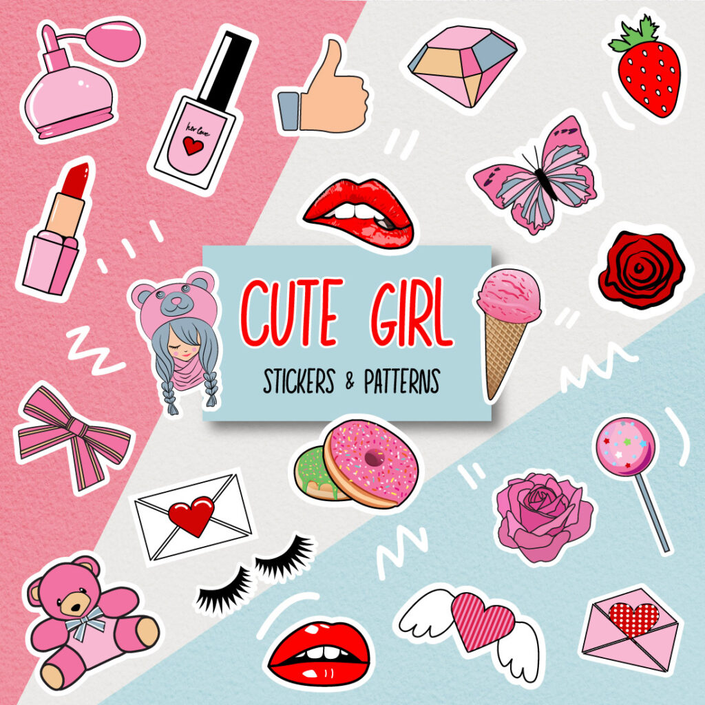 25 Сute girly stickers and patterns - MasterBundles