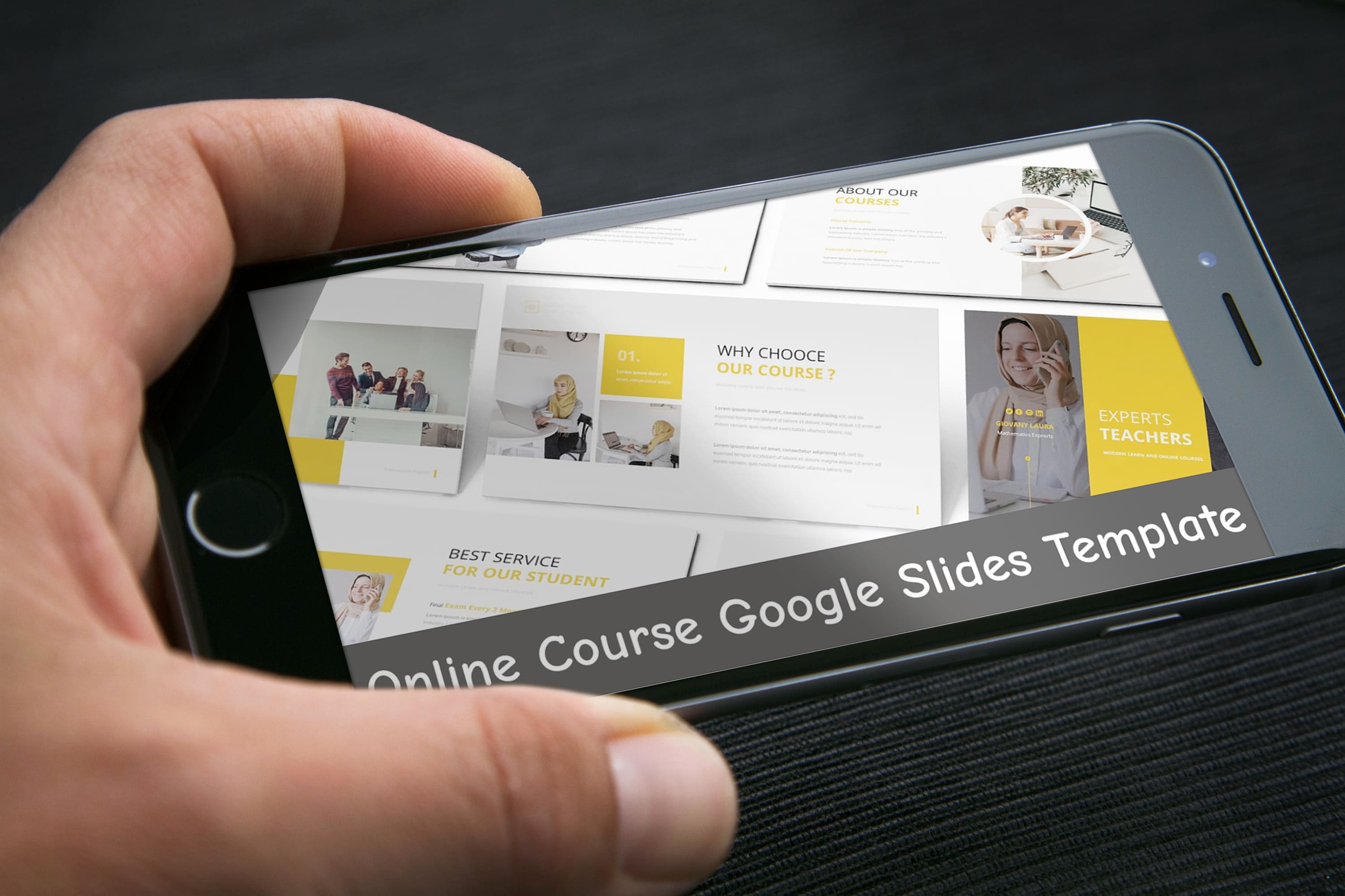 Online Course Google Slides Template - Mockup on Smartphone.
