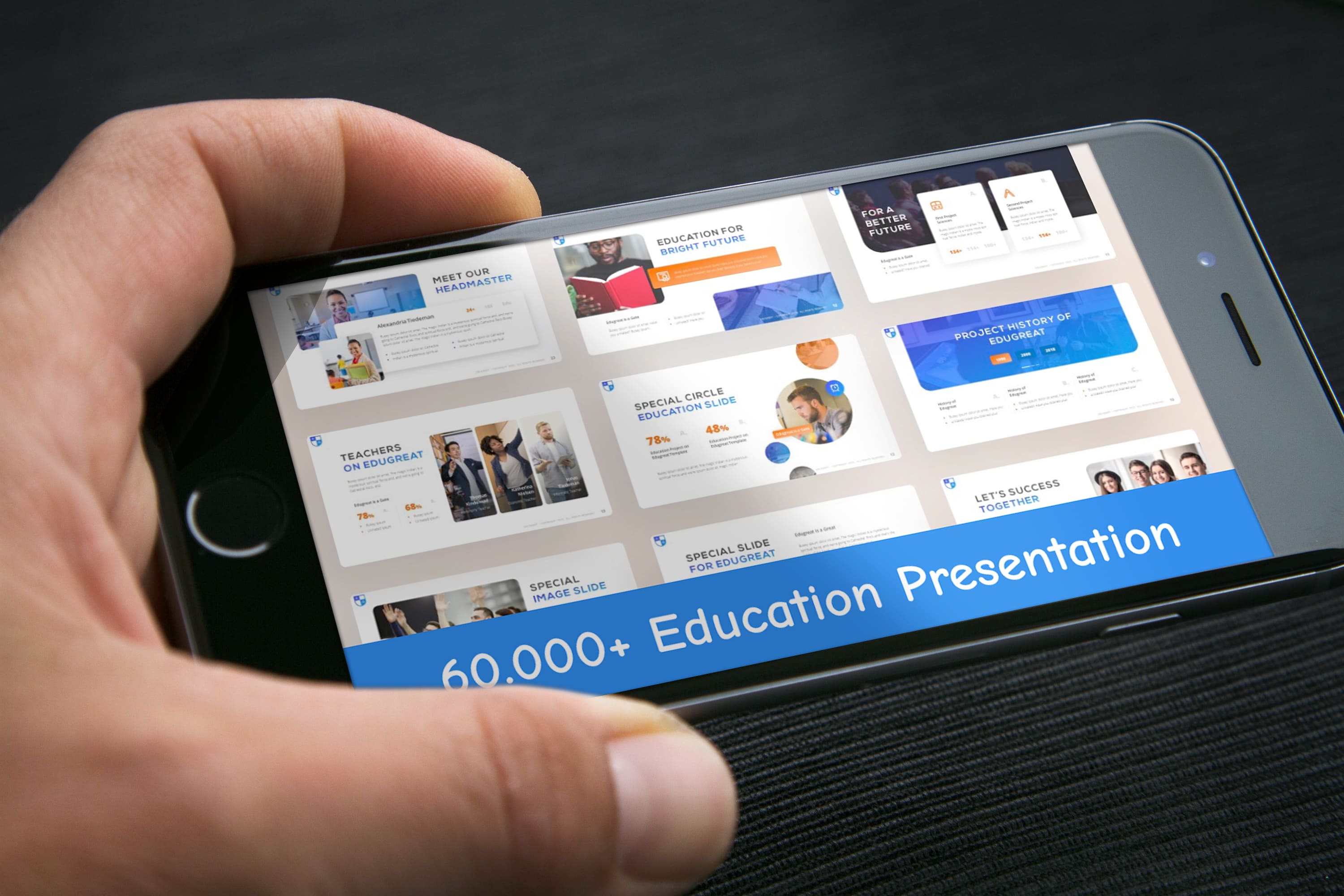 60.000+ Education Presentation Template - Mockup on Smartphone.