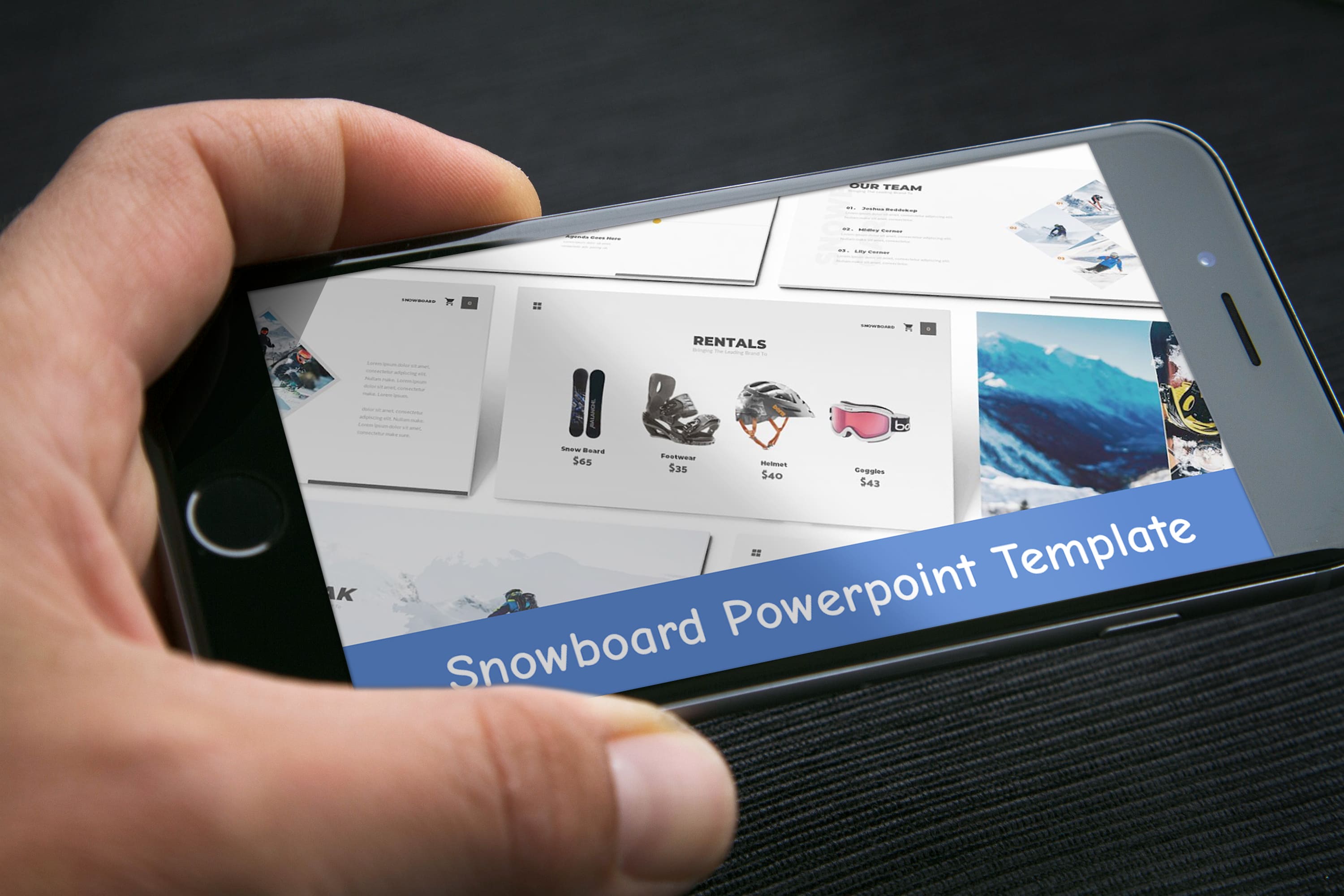 Snowboard Powerpoint Template - Mockup on Smartphone.