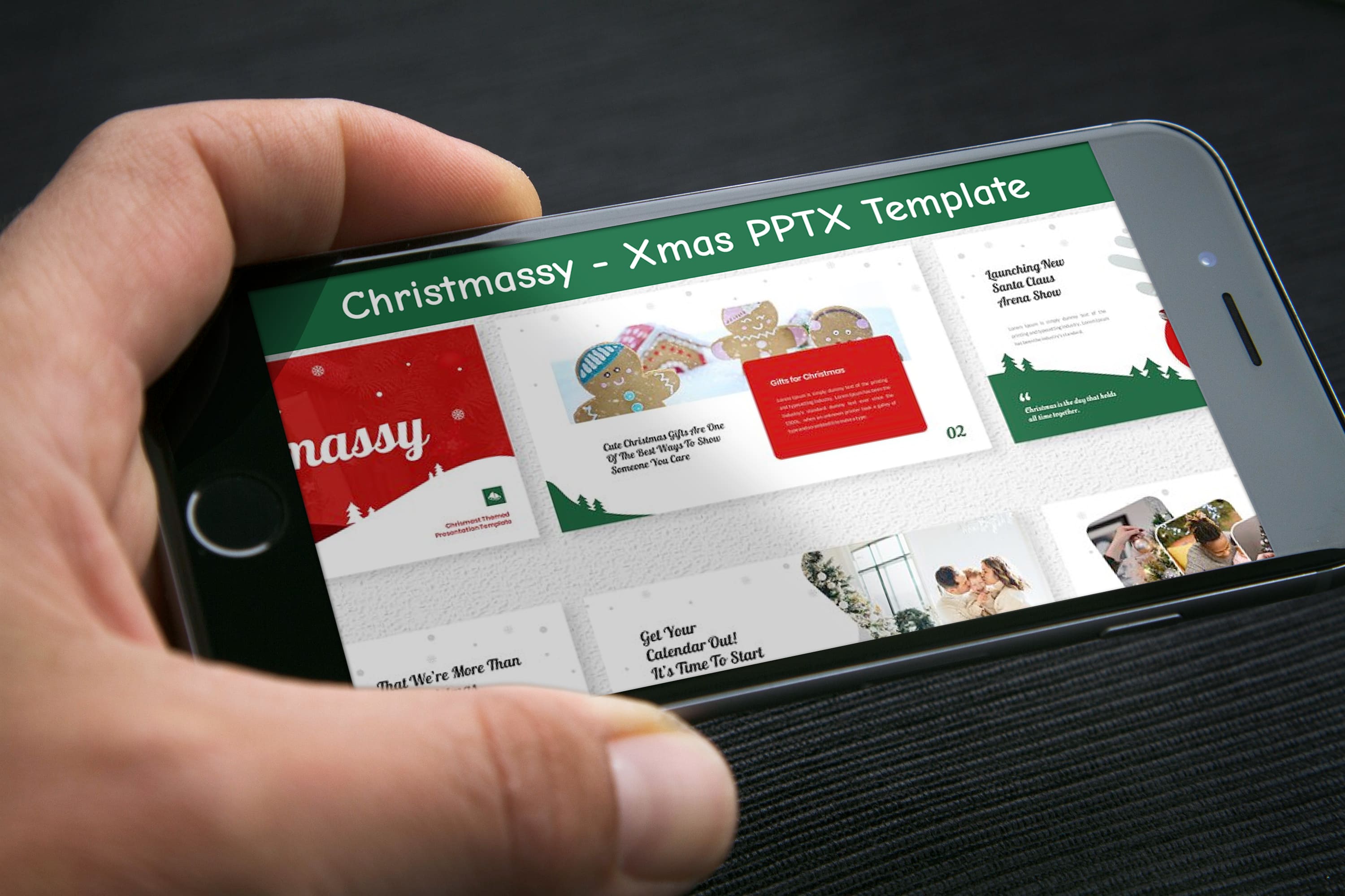 Christmassy - Xmas PPTX Template - Mockup on Smartphone.