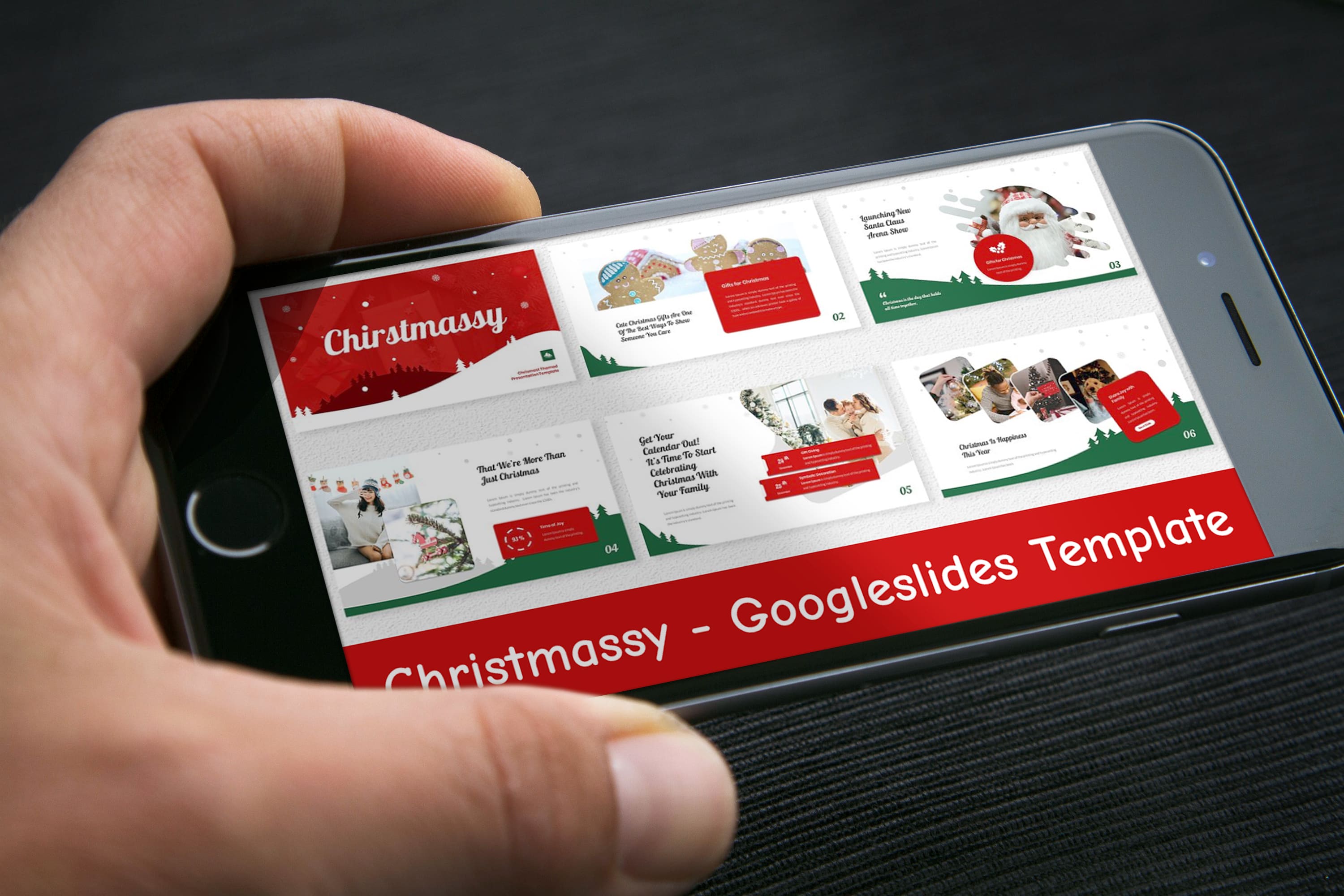 Christmassy - Googleslides Template - Mockup on Smartphone.