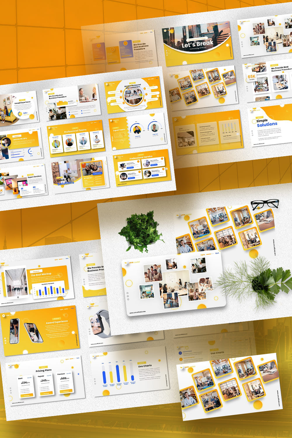Beautiful presentation template in yellow color.