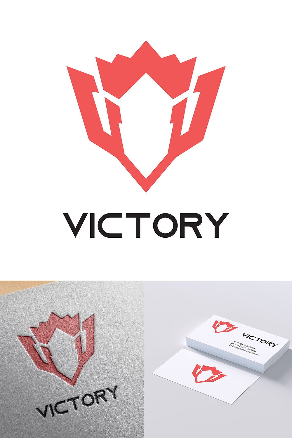 Victory, V Letter with Crown Logo Template.