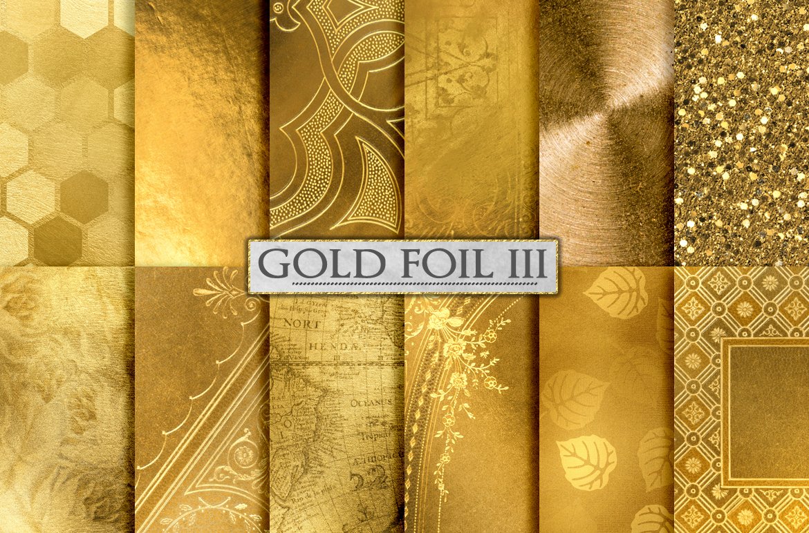 Collection of gold foil backgrounds.