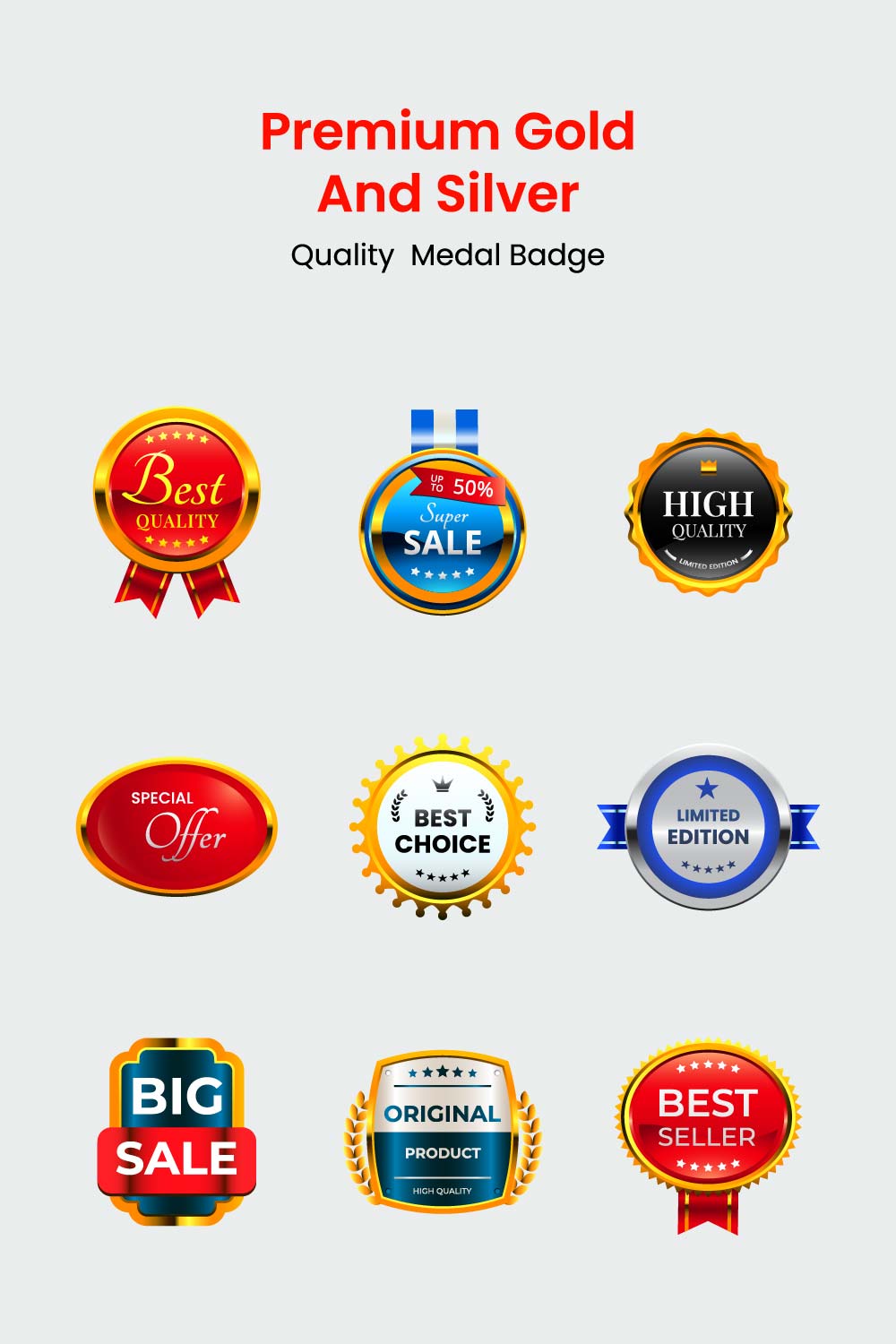 Premium Gold And Silver Quality Medal Badge.