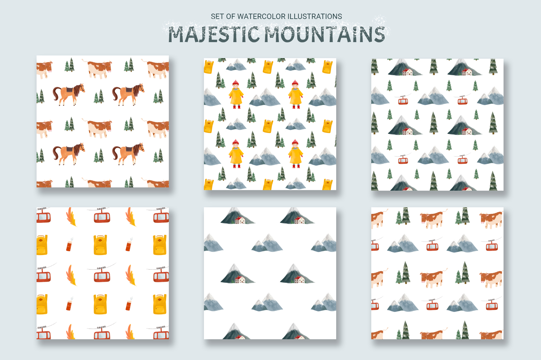 Majestic Mountains Set of Patterns and Elements.