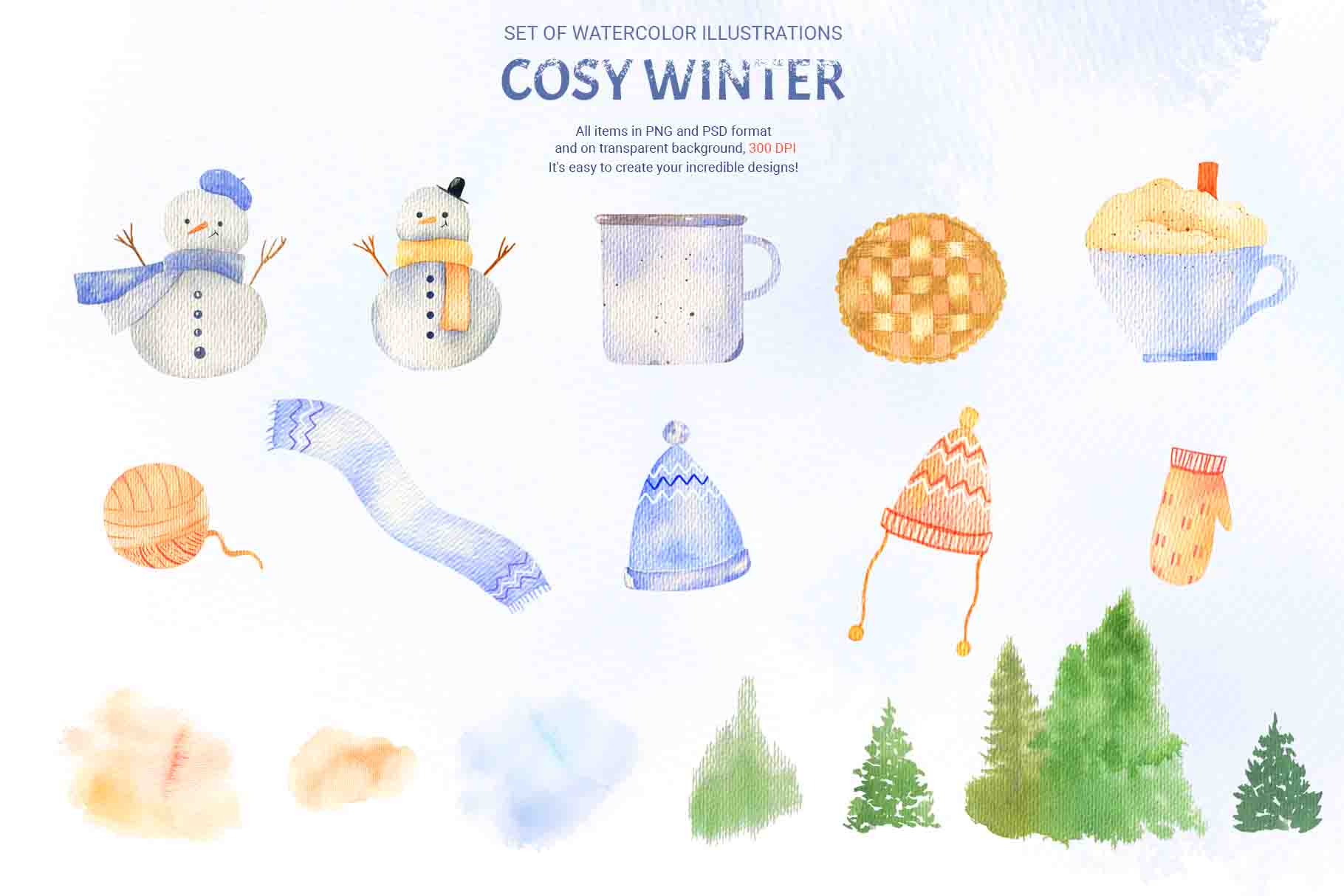 New year set of watercolor compositions and elements cover.