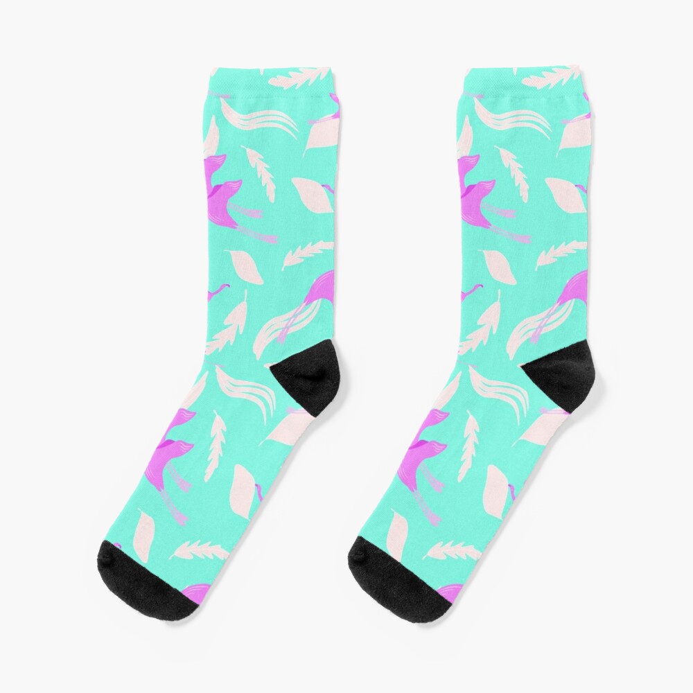 Set of Wave Patterns. Flamingo Pattern and Feather on socks.