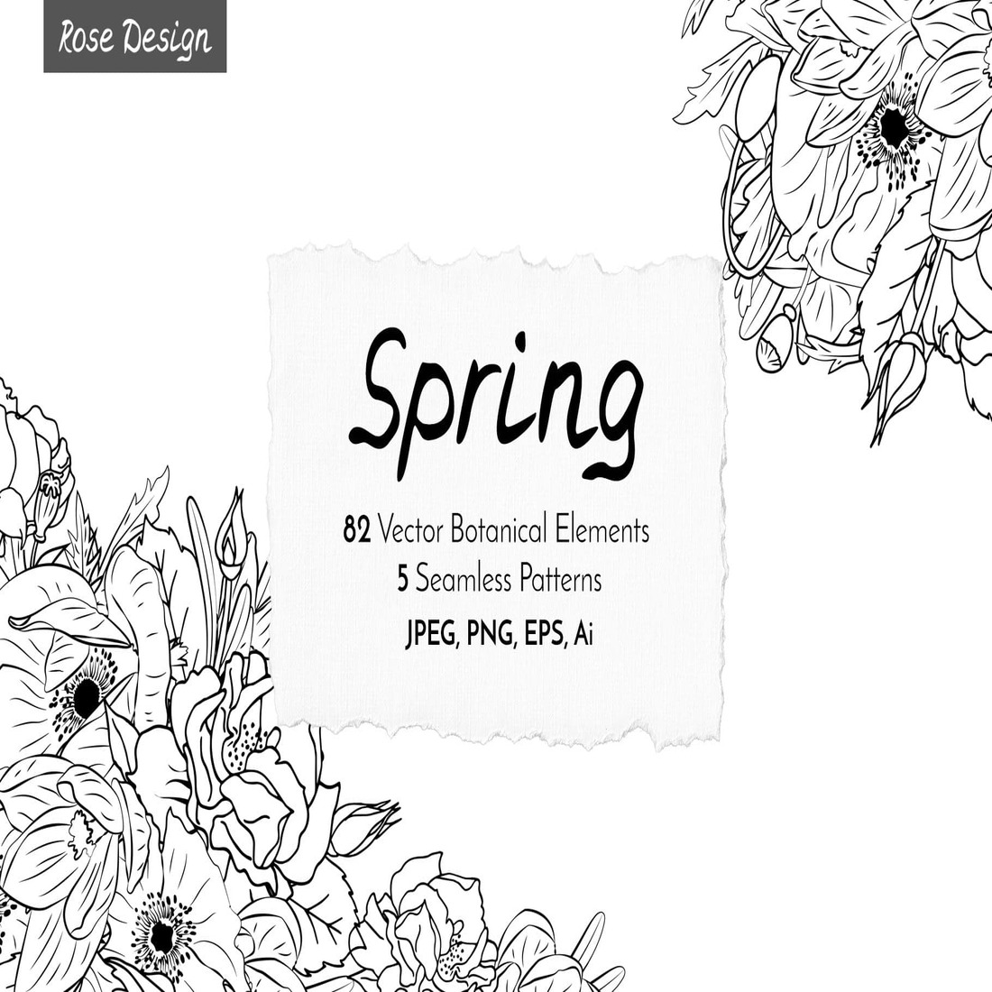 spring poppy crocus rose line art main cover.