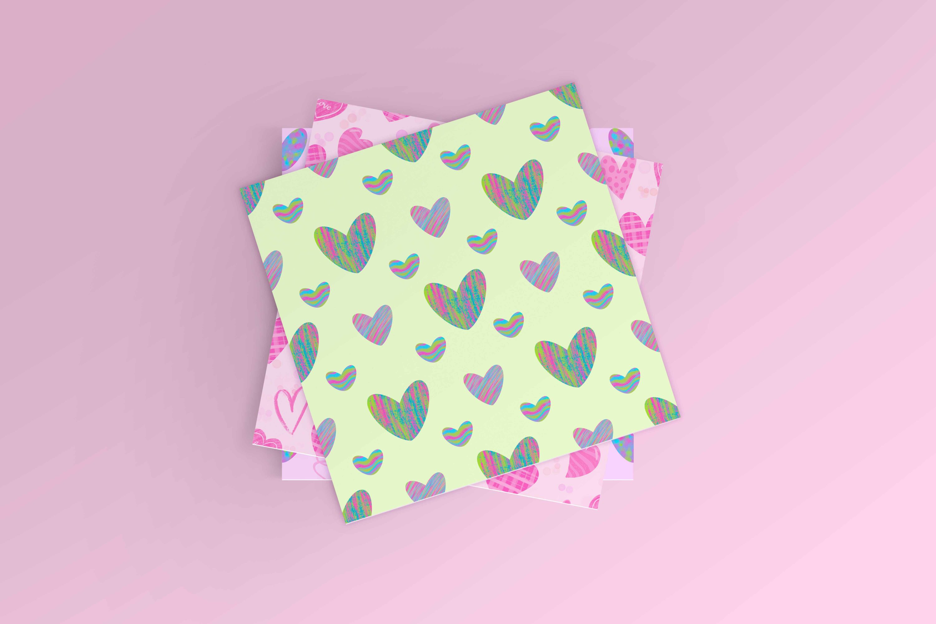 Set of three seamless colorful patterns with hearts, Valentines day.