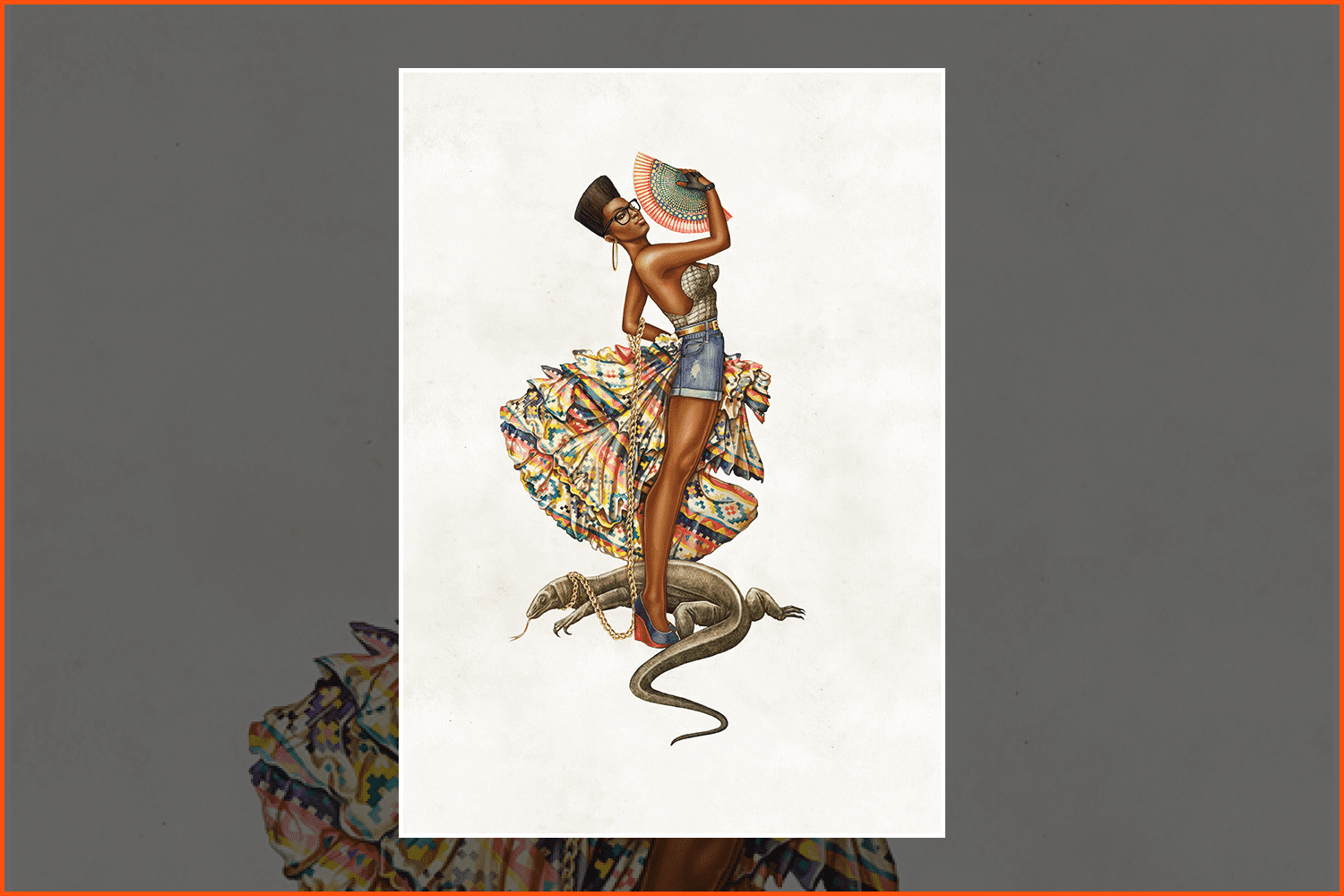 African girl in pin up style with iguana.