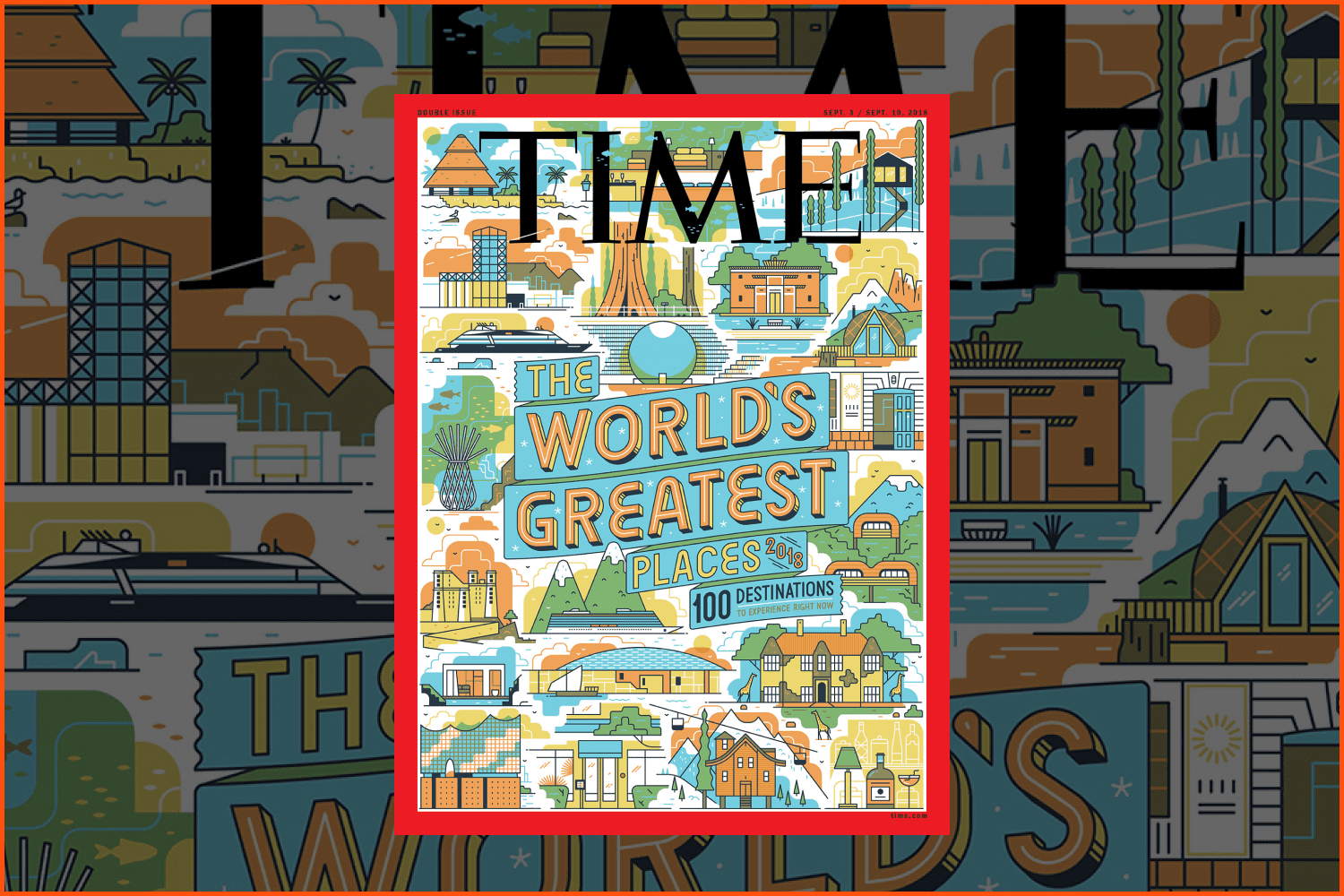 Time Magazine cover with hand drawn landmarks.