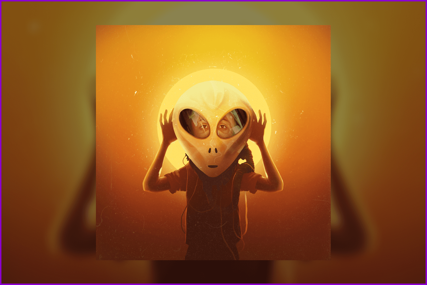 Boy wearing a mask of an alien.