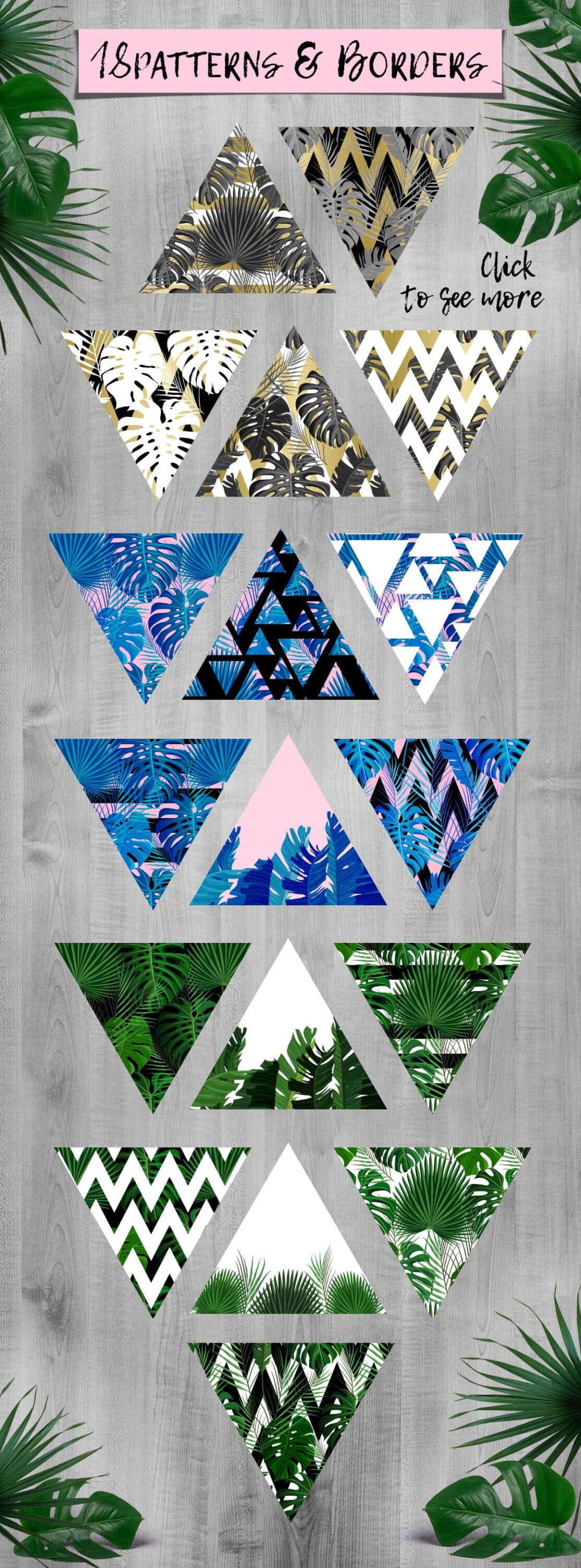 Geometric patterns and borders in different colors.