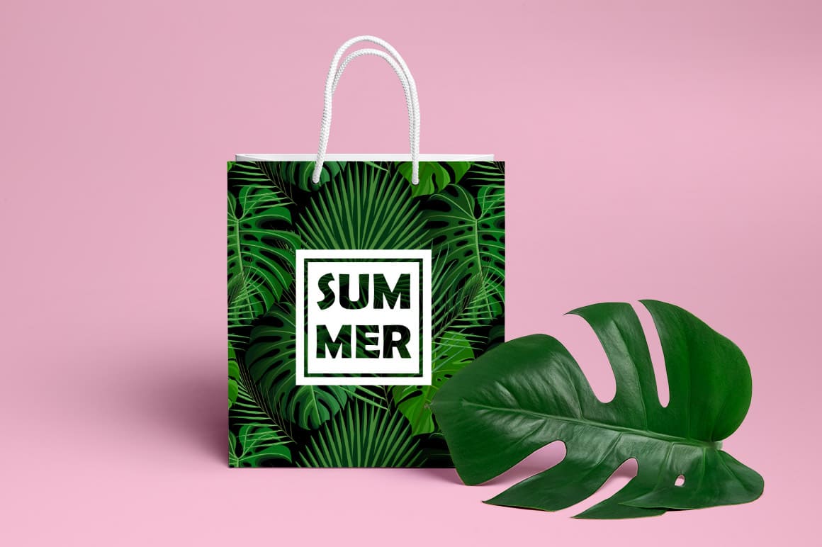 Stylish illustration with eco bag with palm print.