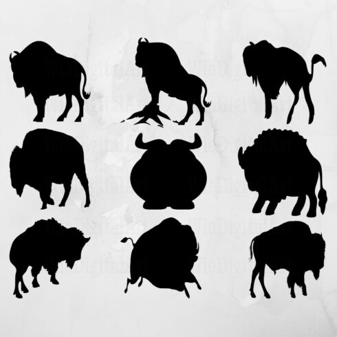 Collection of buffalo silhouettes on a white background.