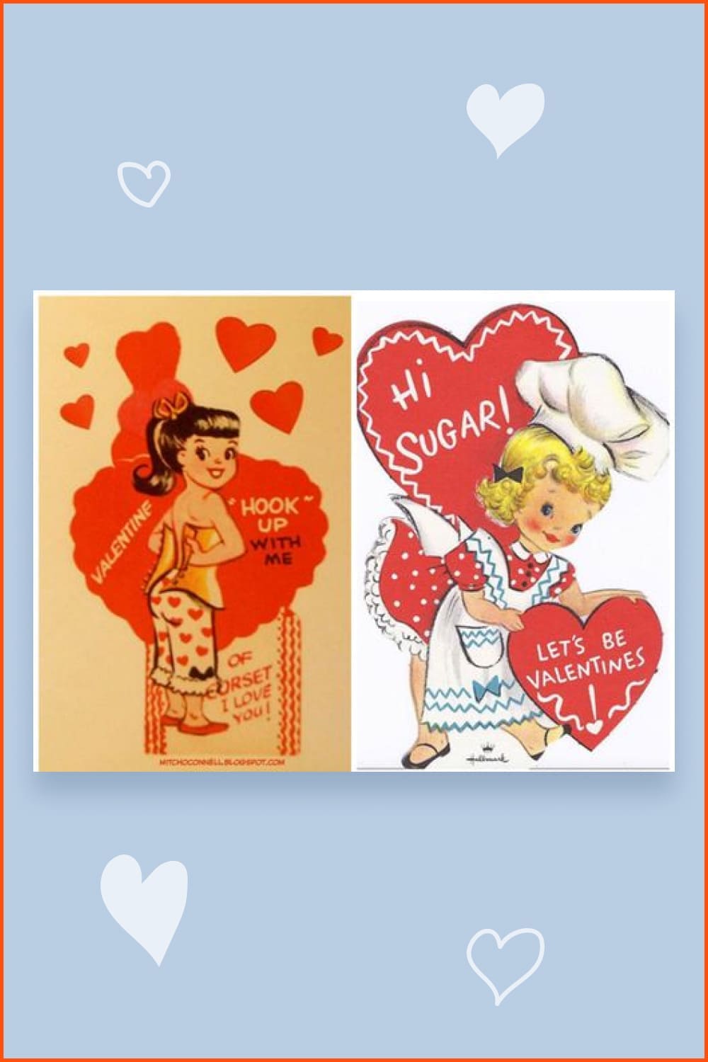 Vintage postcards with hearts.