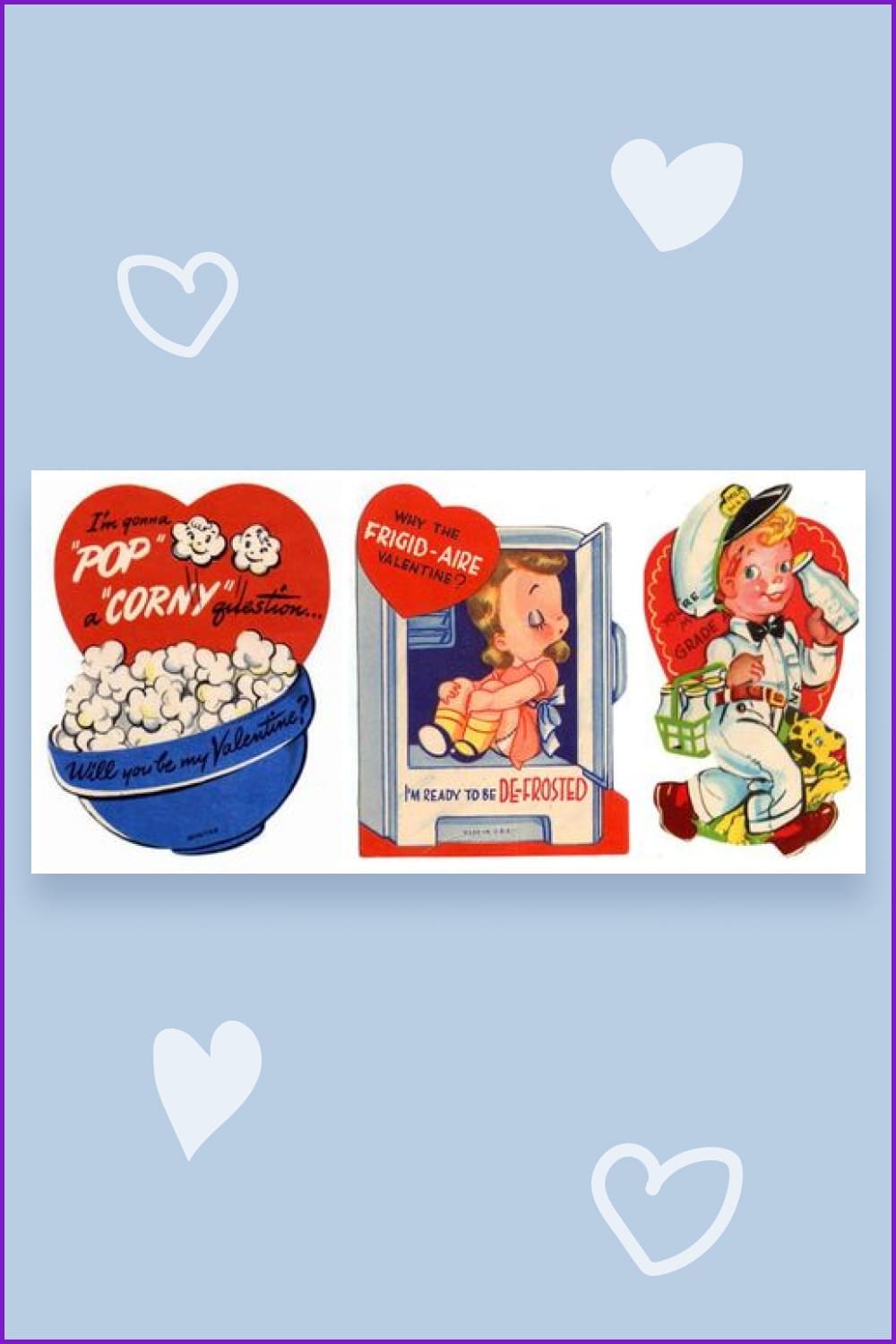 Vintage cards with painted popcorn, girl and boy.