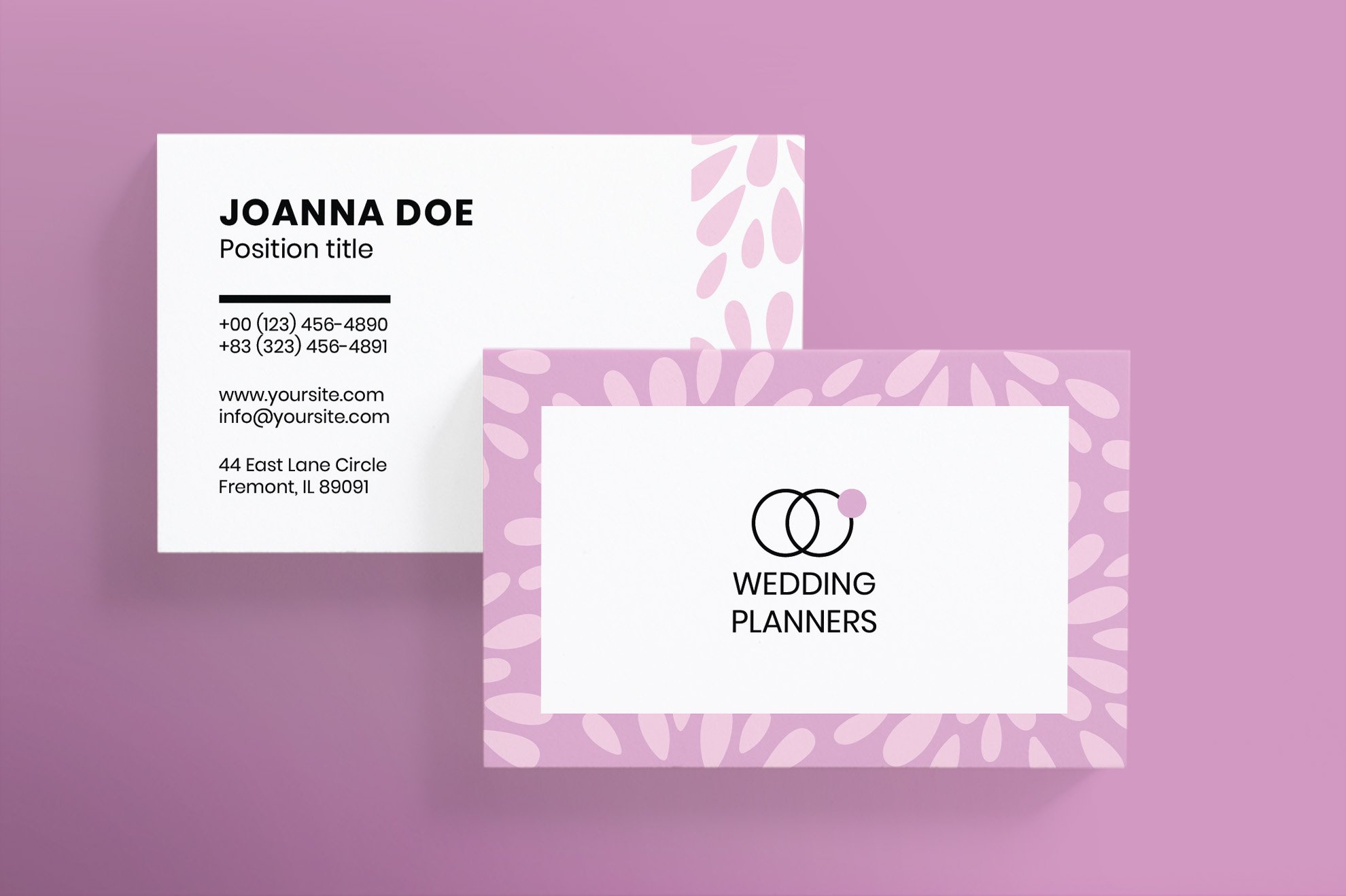 Business card in pink.