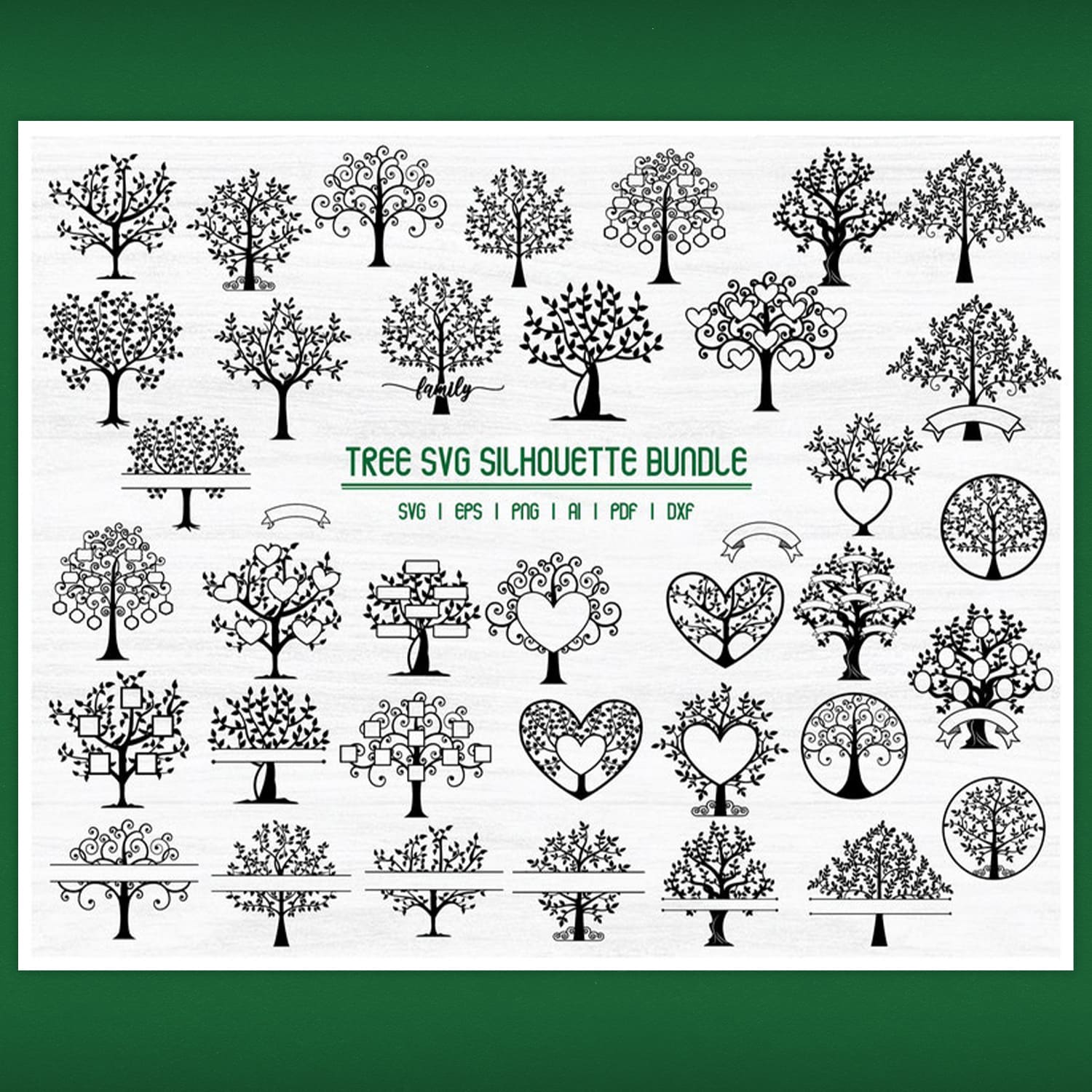 Great example of Tree SVG Bundle on green background.