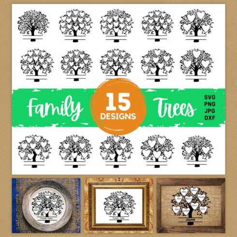 The example of Family Tree design on plate and photo frame.