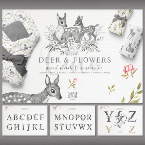 Deer & Flowers. Kids collection.