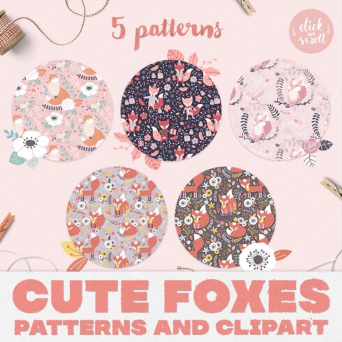 Cute foxes patterns and clipart.