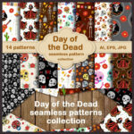 Day of the dead seamless patterns.