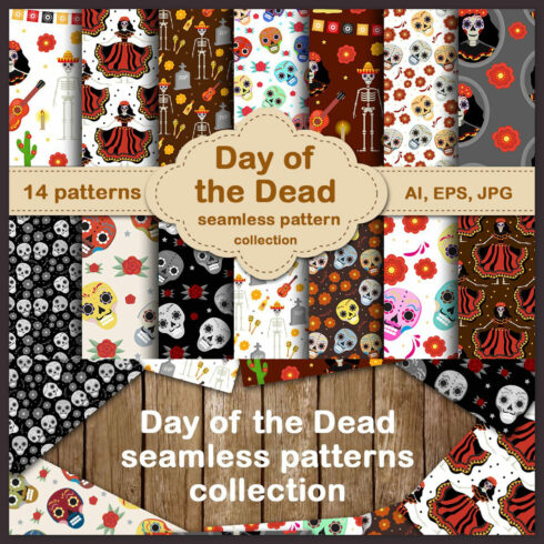 Day of the dead seamless patterns.