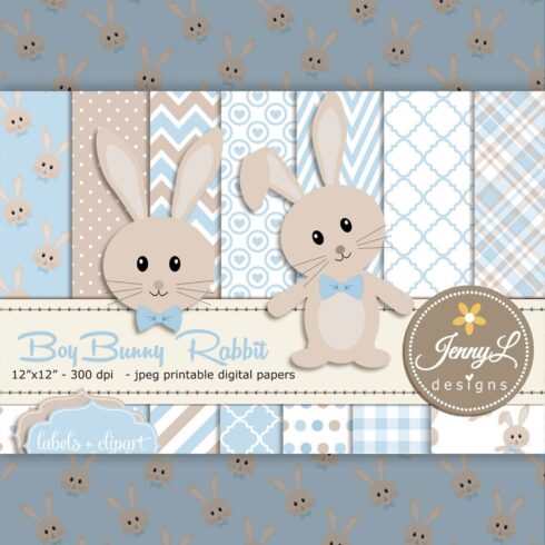Boy Bunny Rabbit Digital Paper.