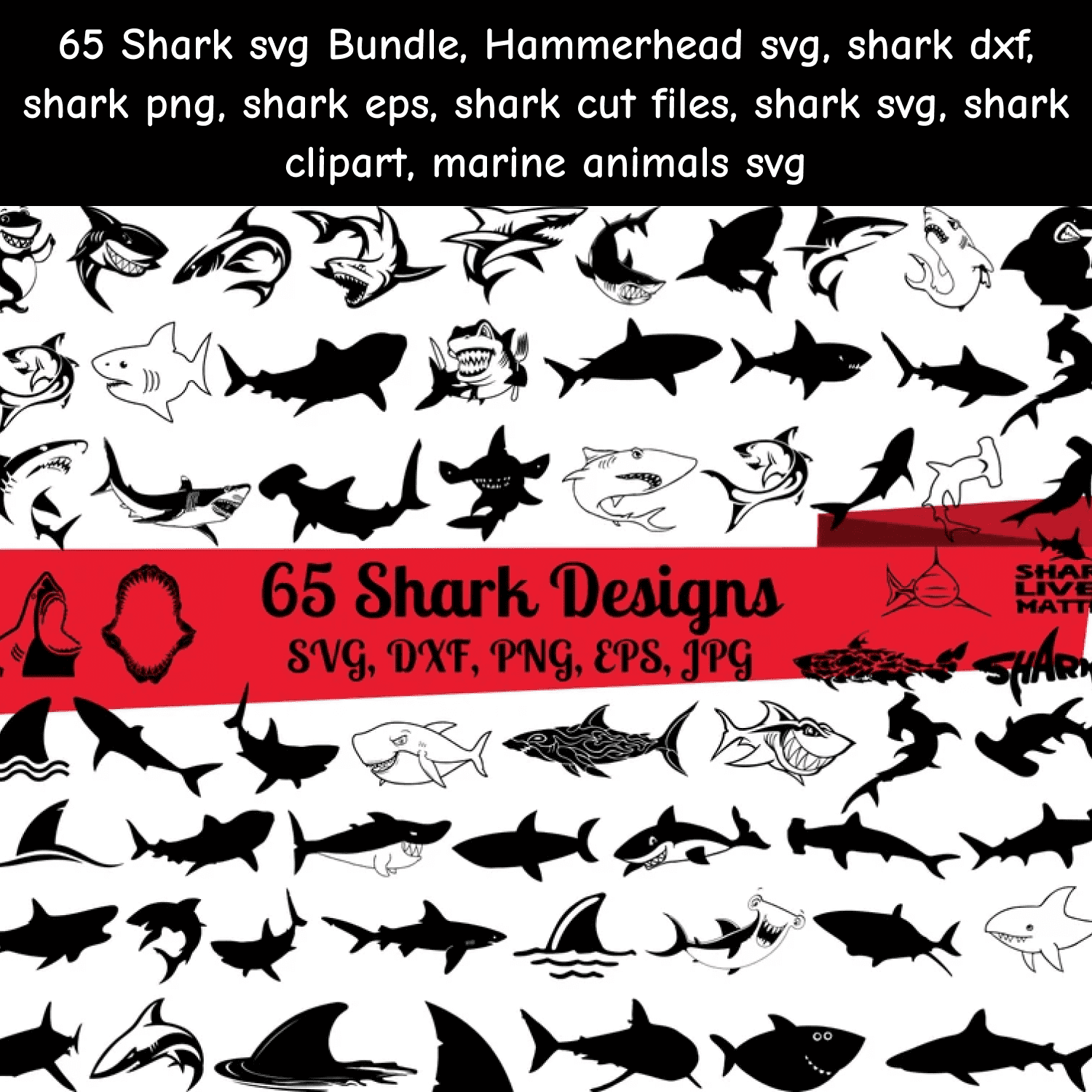 65 Shark SVG Bundle cover.