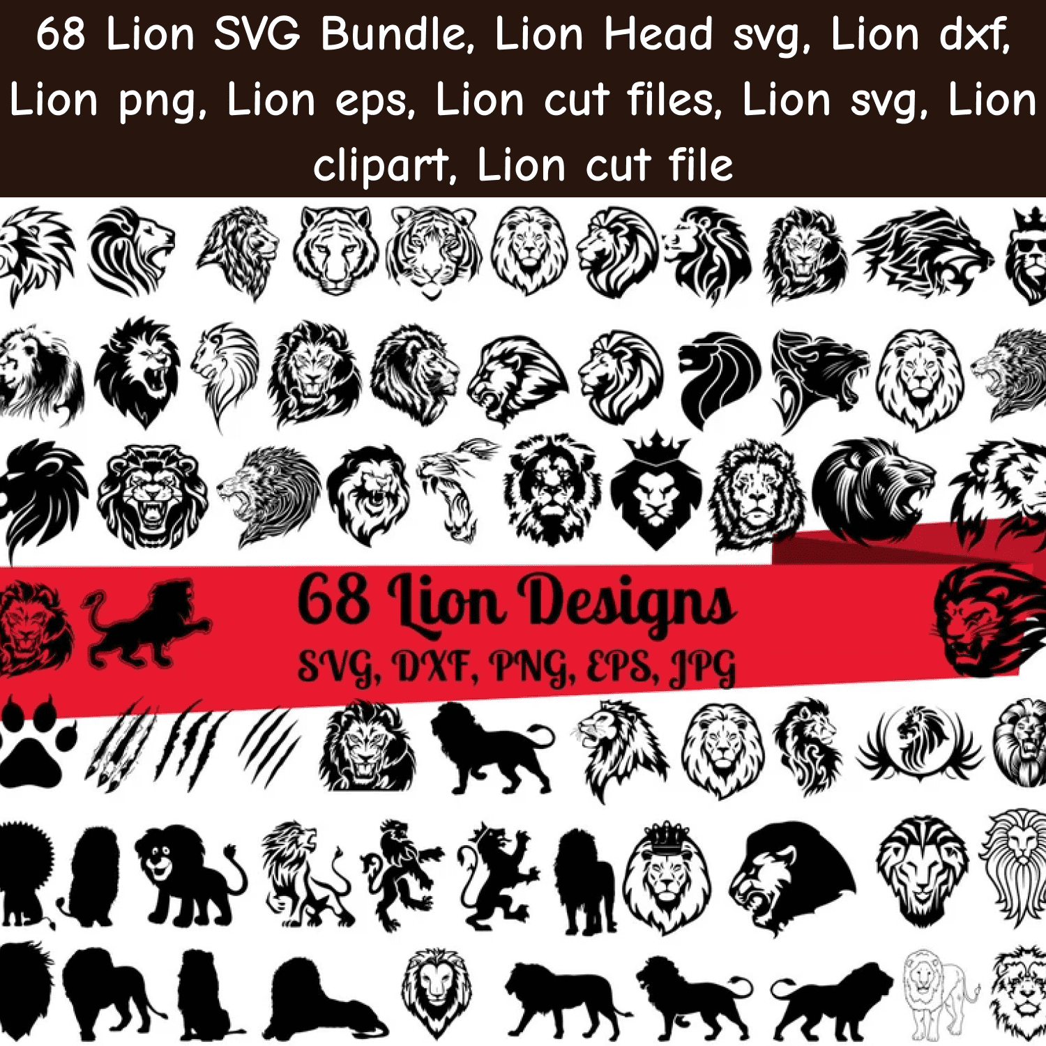 Large collection of lion clipart designs.
