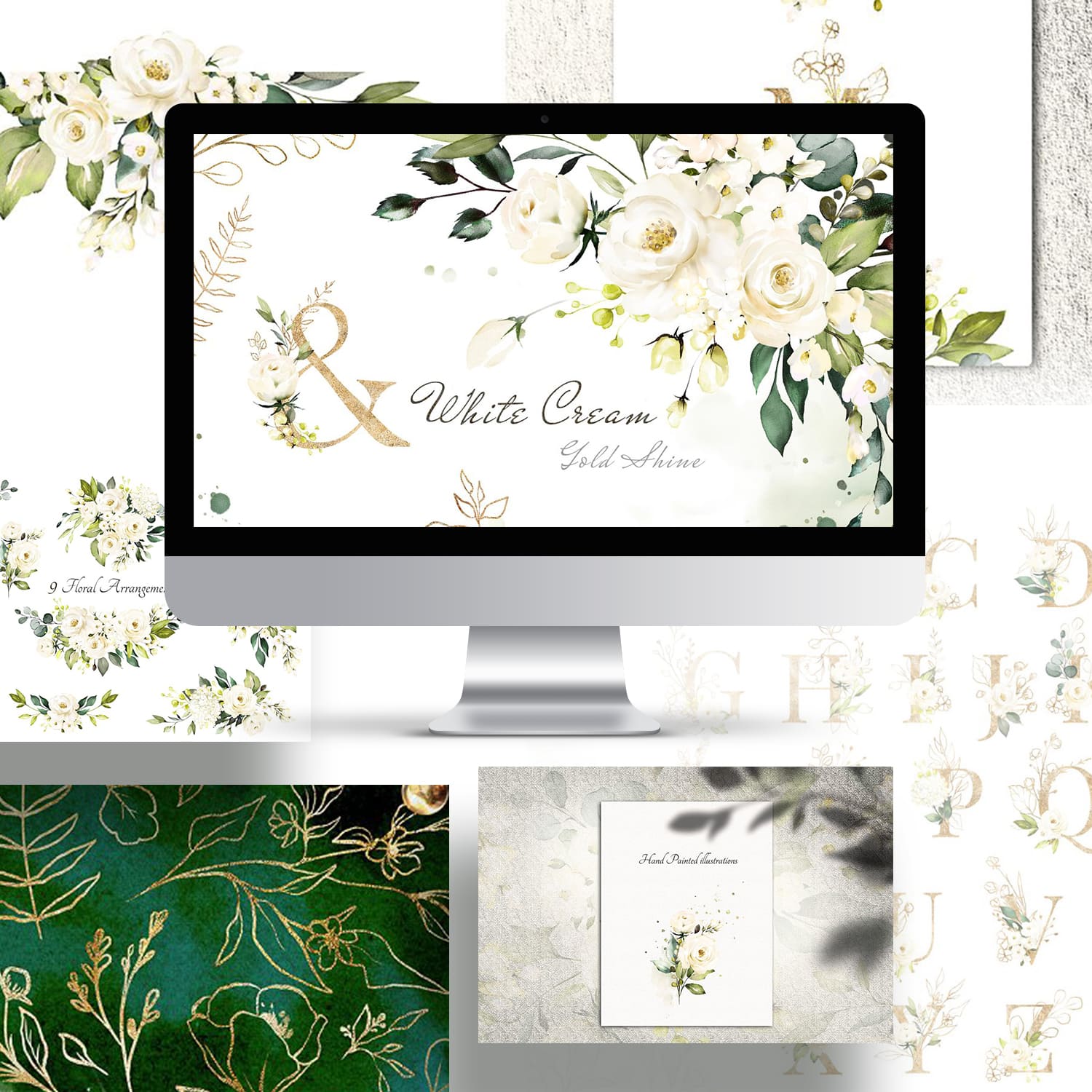 White roses. Watercolor floral set cover image.