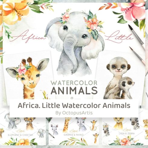 Africa. Little Watercolor Animals.