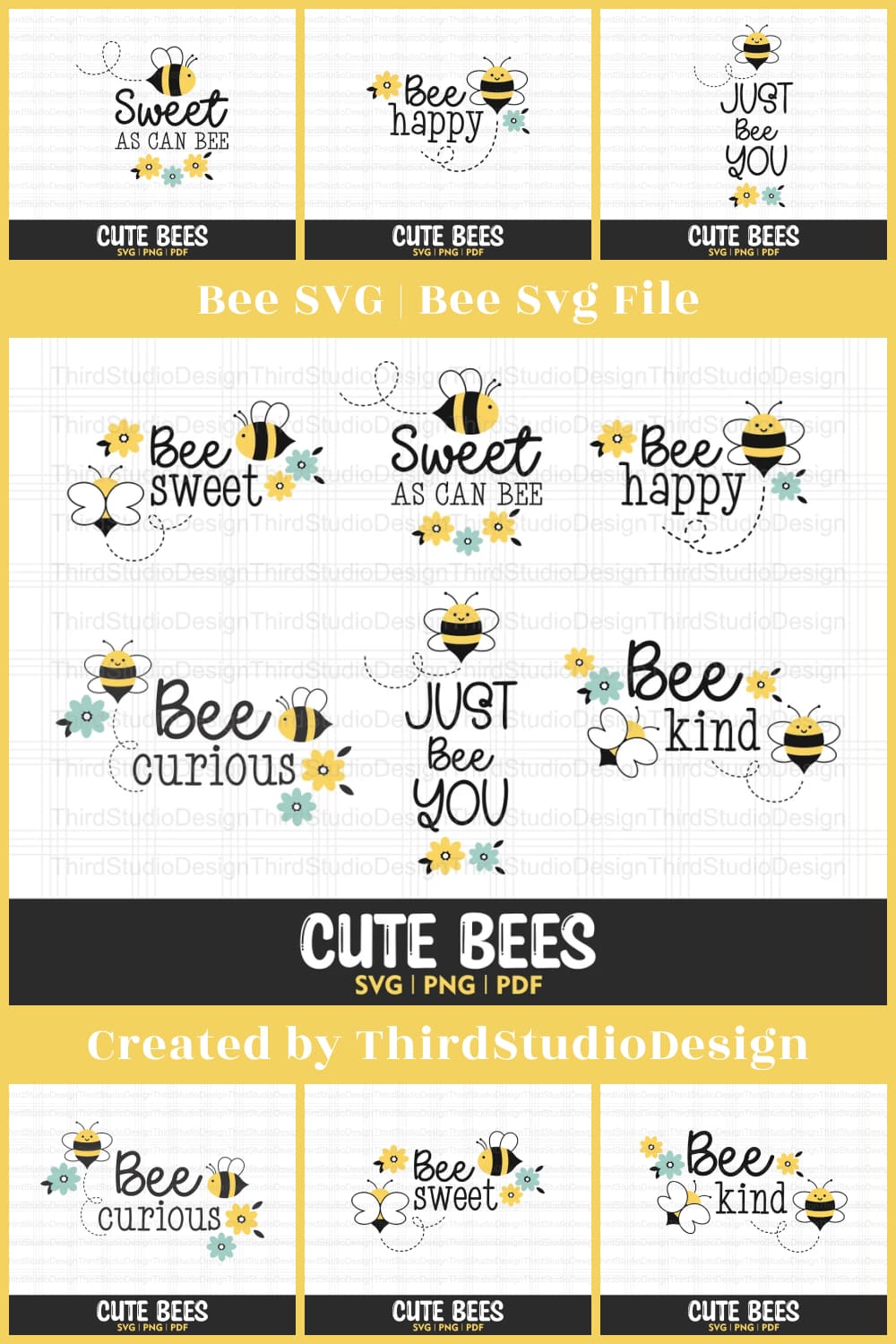 Bumblebee SVG - Honey Bee SVG preview of Pinterest image.