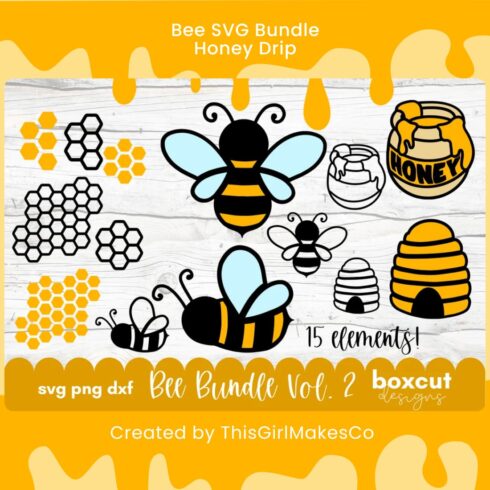 Bee svg bundle with bees and honey dips.