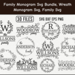 Family Monogram SVG Bundle, Wreath Monogram SVG, Family SVG.
