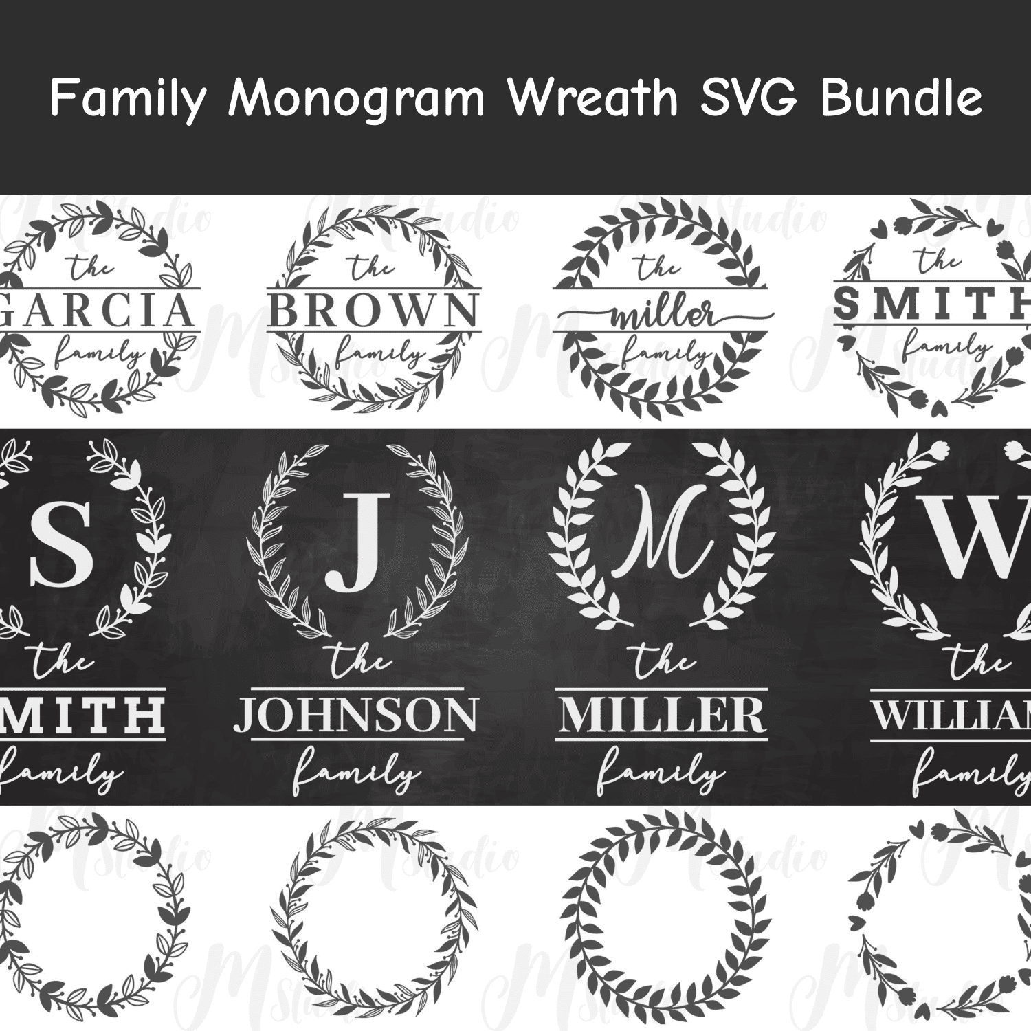 Family Monogram Wreath SVG Bundle.