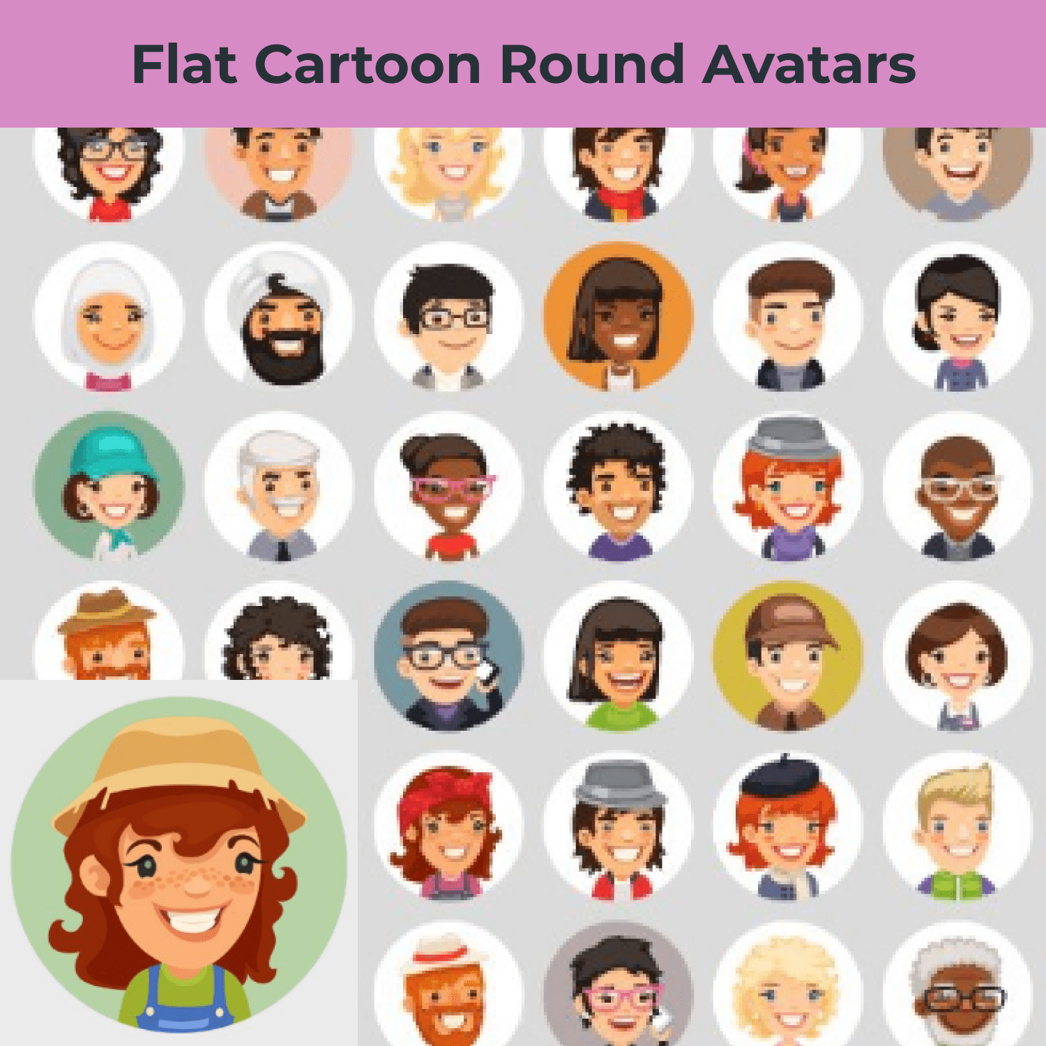 Flat Cartoon Round Avatars main cover.