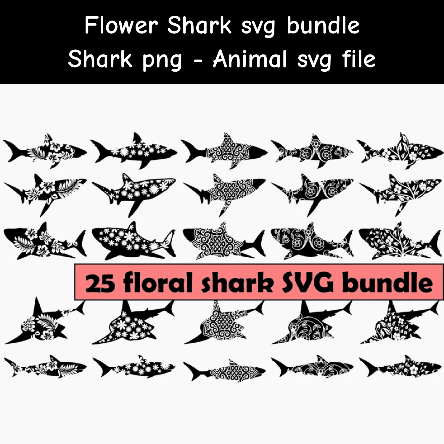 Floral shark svg bundle.