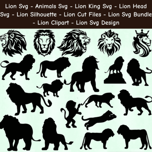 Bunch of lion silhouettes on a white background.