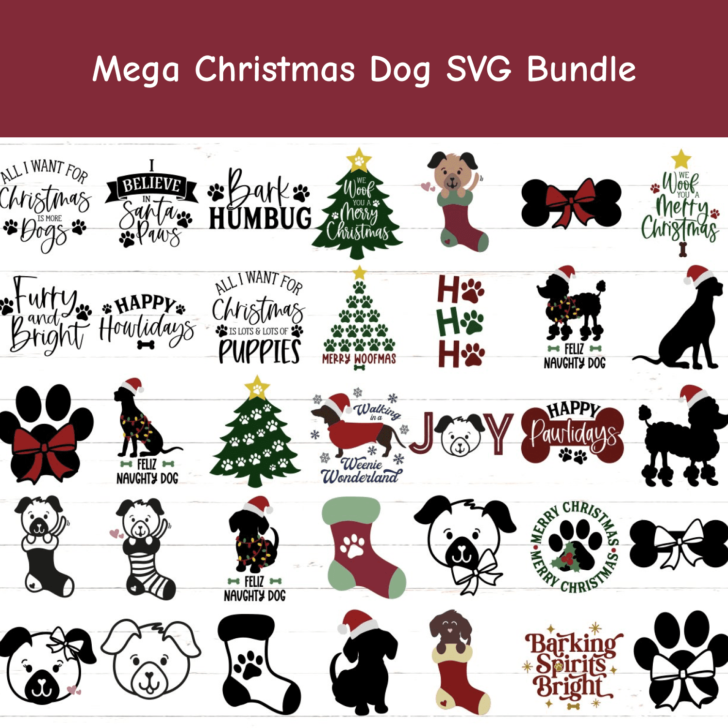 Christmas svg bundle with a dog and a christmas tree.